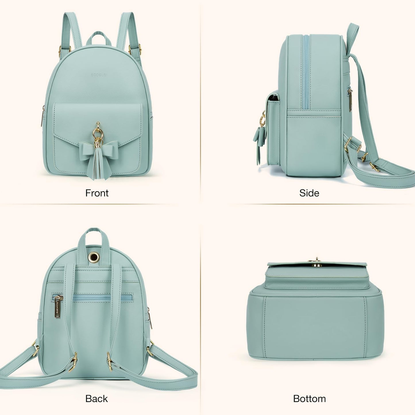 ECOSUSI Mini Backpack for Women Girls Cute Bowknot Small Backpack Purse Ladies Leather Bookbag Satchel Bag, with Charm Tassel Green