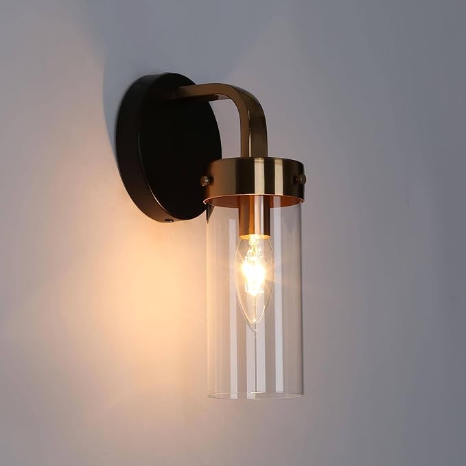 KSANA Wall Sconces, Black and Gold Wall Lights for Bedroom, Modern Glass Bathroom Wall Lamps for Living Room, Hallway