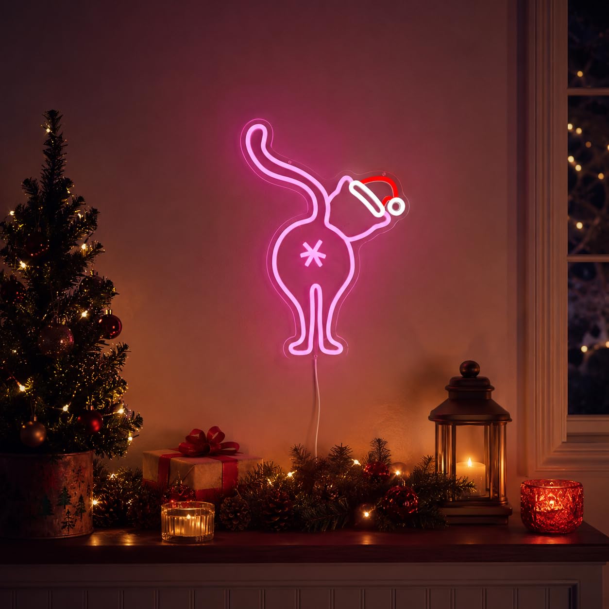 FuugZze Christmas Neon Signs for Wall Decor Black Cat Neon Lights Christmas Led Sign for Bedroom Wall Dimmable Black Cat Light Up Signs for Party Wall Room Home Decor Gift