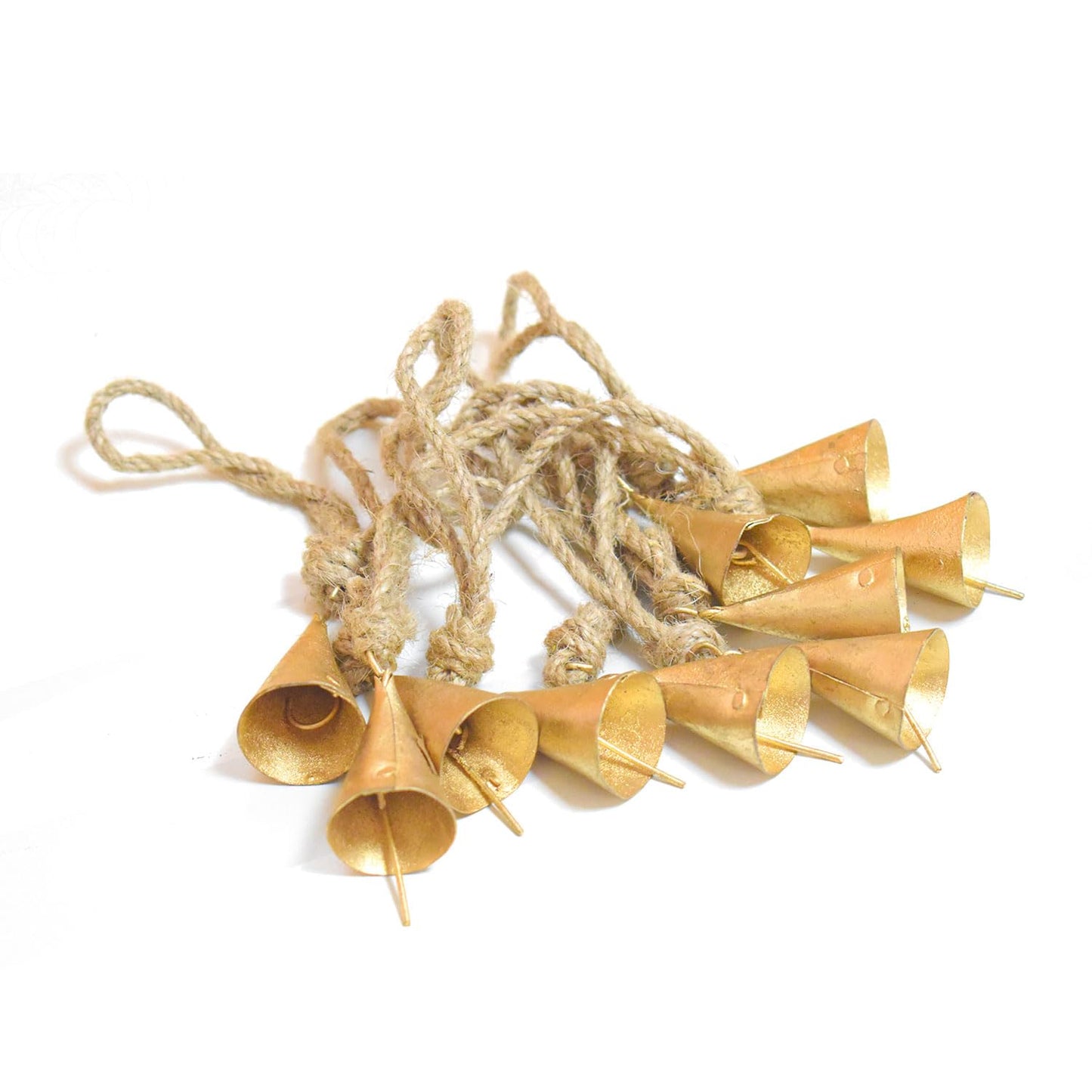 Christmas Hanging Large Cow Bells - Rustic Golden Metal Bells for Farmhouse, Garden & Holiday Décor (Small (Set 10))