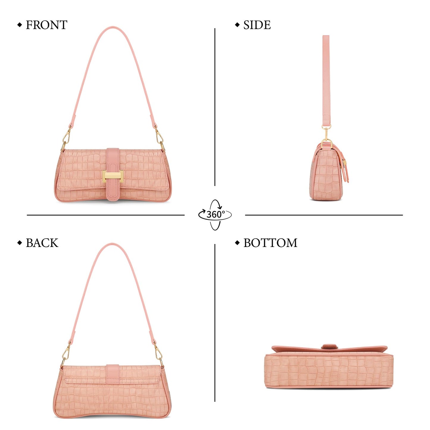Shoulder Bag for Women Hobo Purses and Handbags Retro Clutch Underarm Purse, Pink