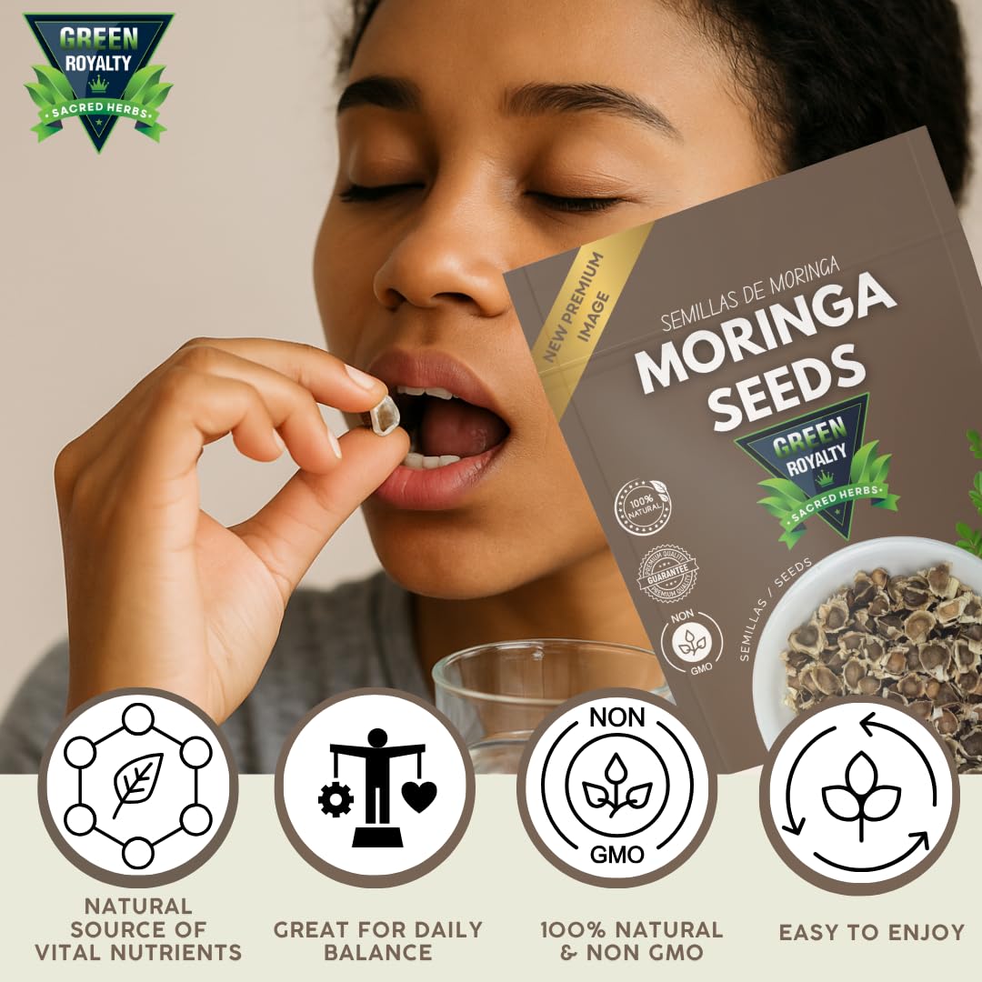 Green Royalty Moringa Seeds (350 + Count) ā 100% Natural Non-GMO Herbal Seeds ā Nutrient-Rich Superfood for Daily Balance ā Sugar Free, Caffeine Free, Gluten Free ā 2-Month Supply