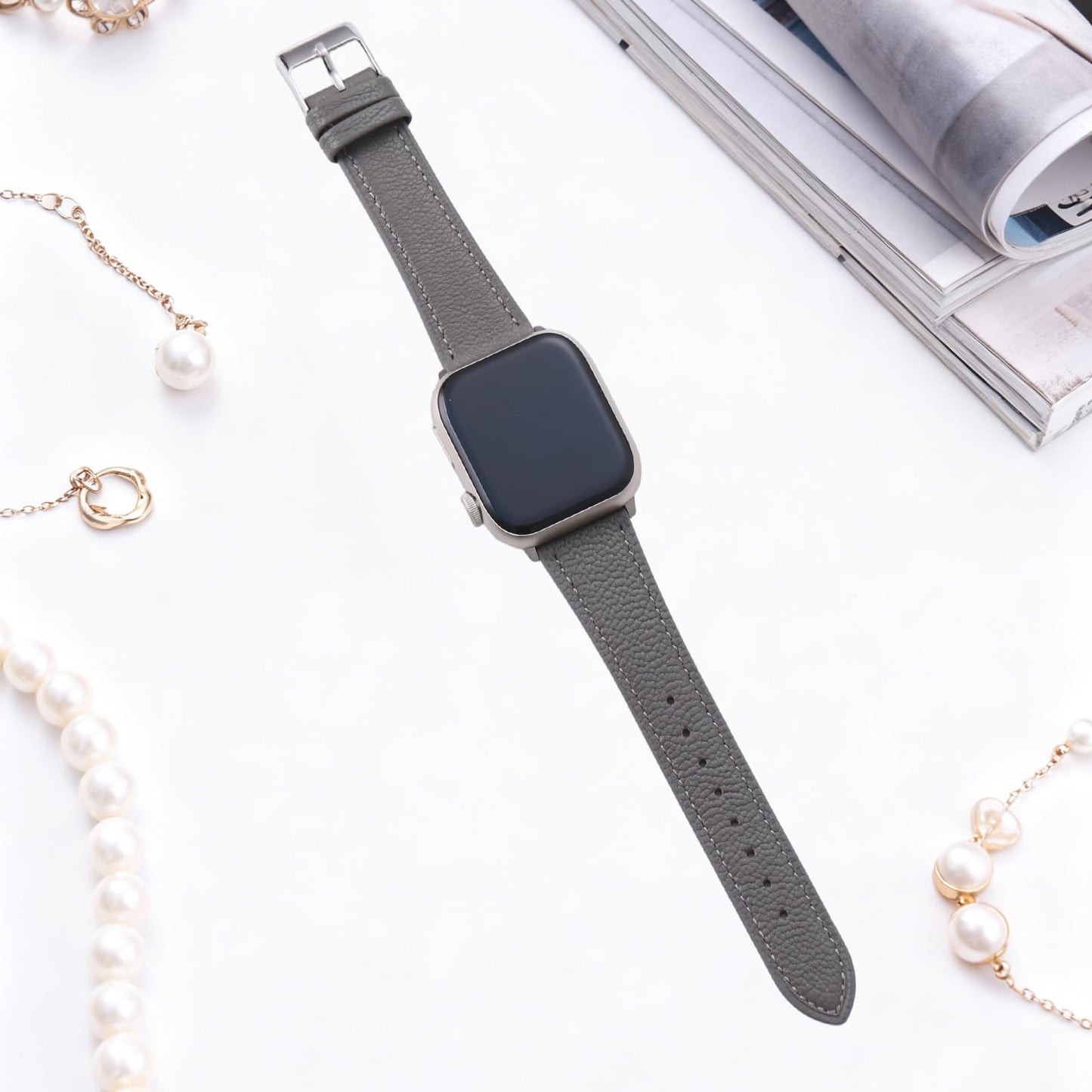 Thin Slim Soft Goatskin Women Leather Watch Bands for Apple Watch 38mm 40mm 41mm 42mm, Small Wrist Watch Band Lightweight Elegant Replacement Straps Compatible with iWatch SE 11 10 9 8 7 6 5 4 3 2 1