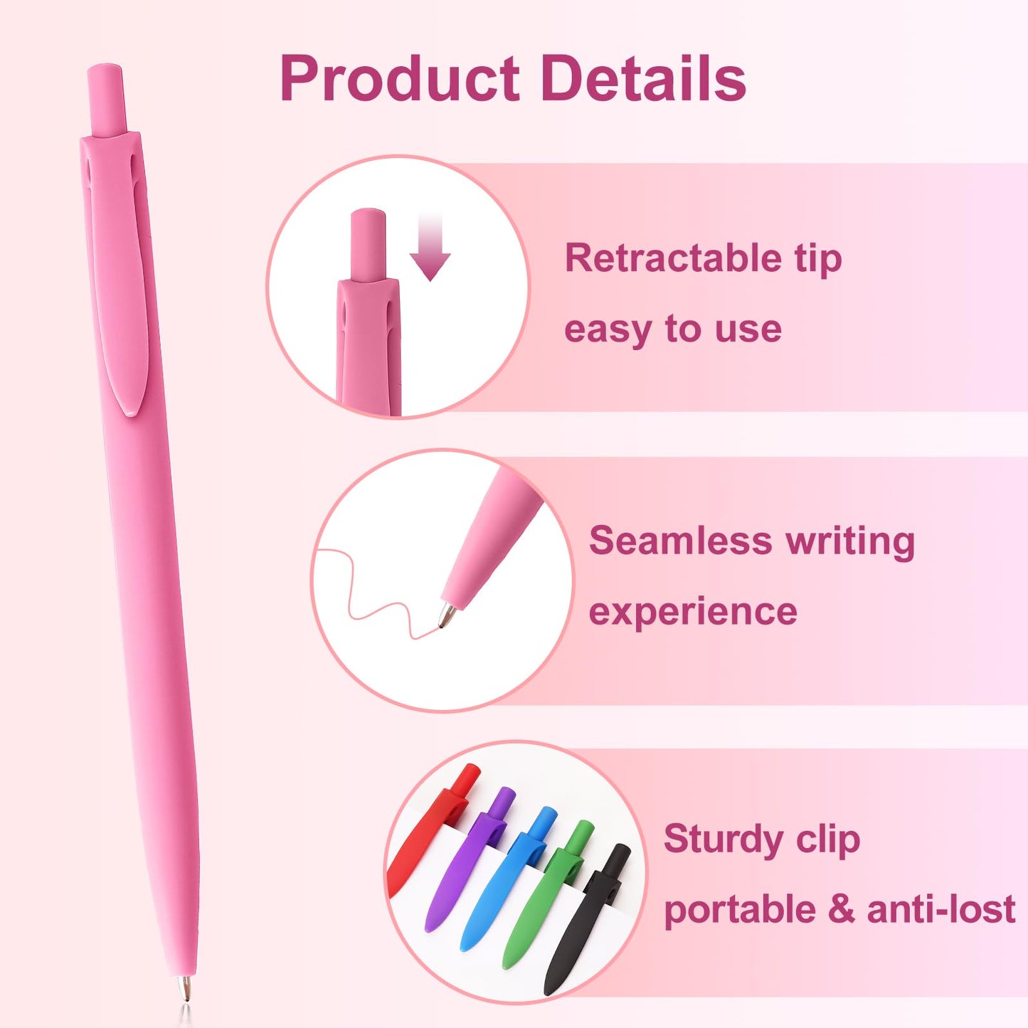 XWLDOLMI Ballpoint Pens, Soft Rubber Erasable Pens for Journaling & Bible Study, Smooth Writing Pens Bulk, Teacher Christmas Gifts, Kids Gifts,Black Pens, 16 pens in a mixed pack (8 colors * 2)