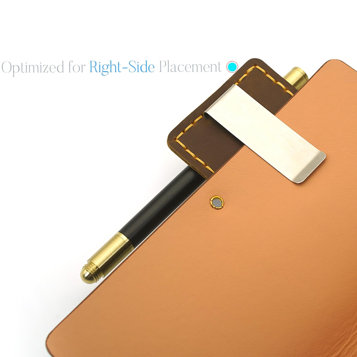 ESSSO Pen Holder for Notebook – Handmade Vintage Top-Grain Leather Notebook Pen Holder with Clip & Pen Loop for Journal, Planner & Bible (Brown)