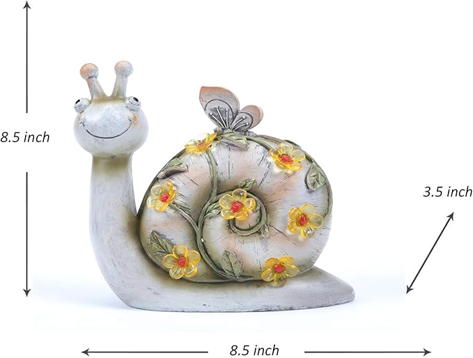 Resin Snail Figurine Lights Solar Powered Outdoor Statue Lights for Patio Lawn Garden Yard Decorations, L8.5 x W3.5X H8.5 Inch