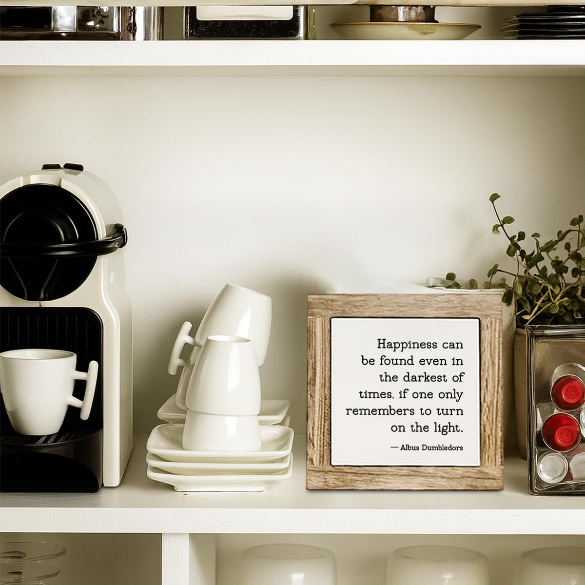 Motivational Wooden Block Sign, Happiness Can Be Found Even In The Darkest Of Times Decor for Home Office Desk Accessories, Inspirational Gift for Friends Coworkers, 5.9x5.9 Inch