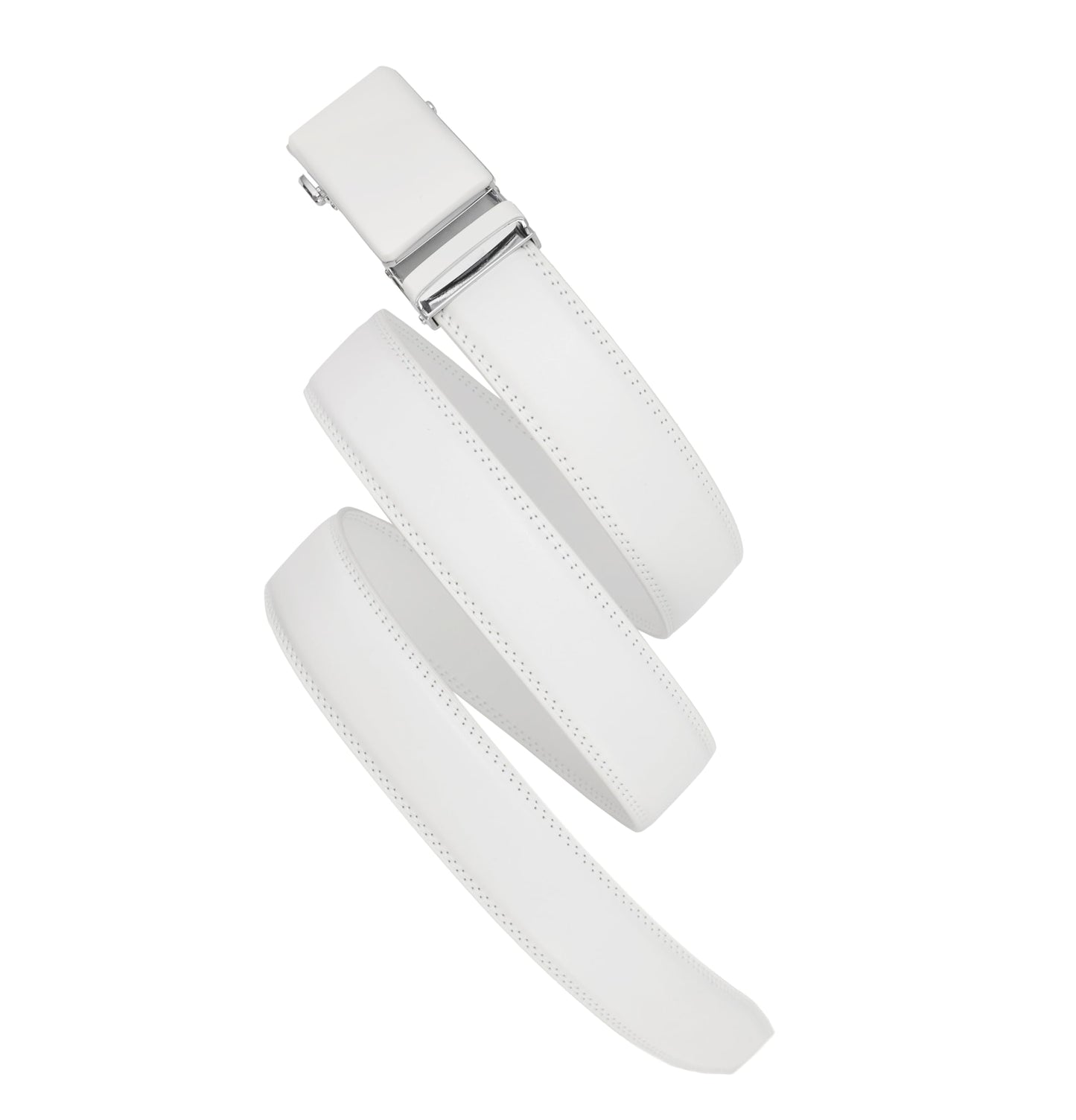 KUULIMEE White Belt Men, Ratchet Dress Casual Belt with Adjustable Automatic Buckle Trim to Fit-WHITE-51-110