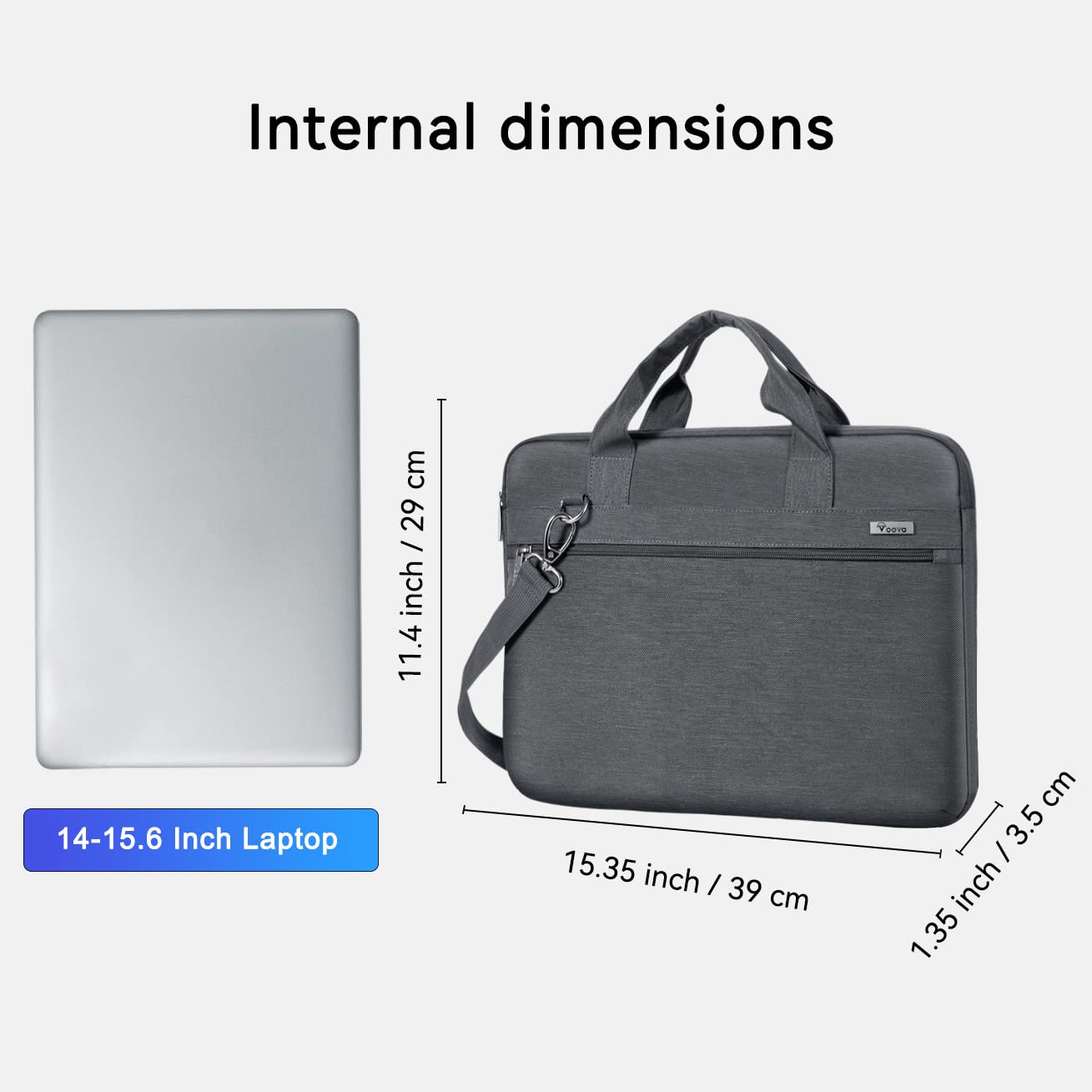 Voova Laptop Bag 15.6 Inch, 360° Protective Laptop Case Sleeve Compatible with MacBook Air 15 M2/M3/M4, MacBook Pro 15/16, 15-16” Lenovo Dell Hp, Waterproof Computer Bag Slim Briefcase, Grey