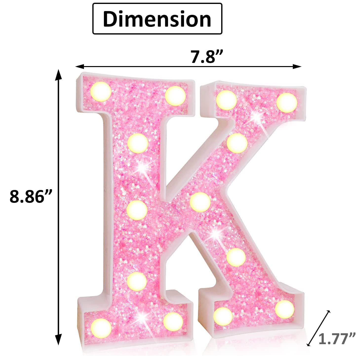 Light Up Letters, Glitter Alphabet Letter Sign Pink LED Marquee Letter Lights Battery Powered for Night Light Girls Bedroom Birthday Party Wedding Home Christmas Decorations Gift for Her-Pink K