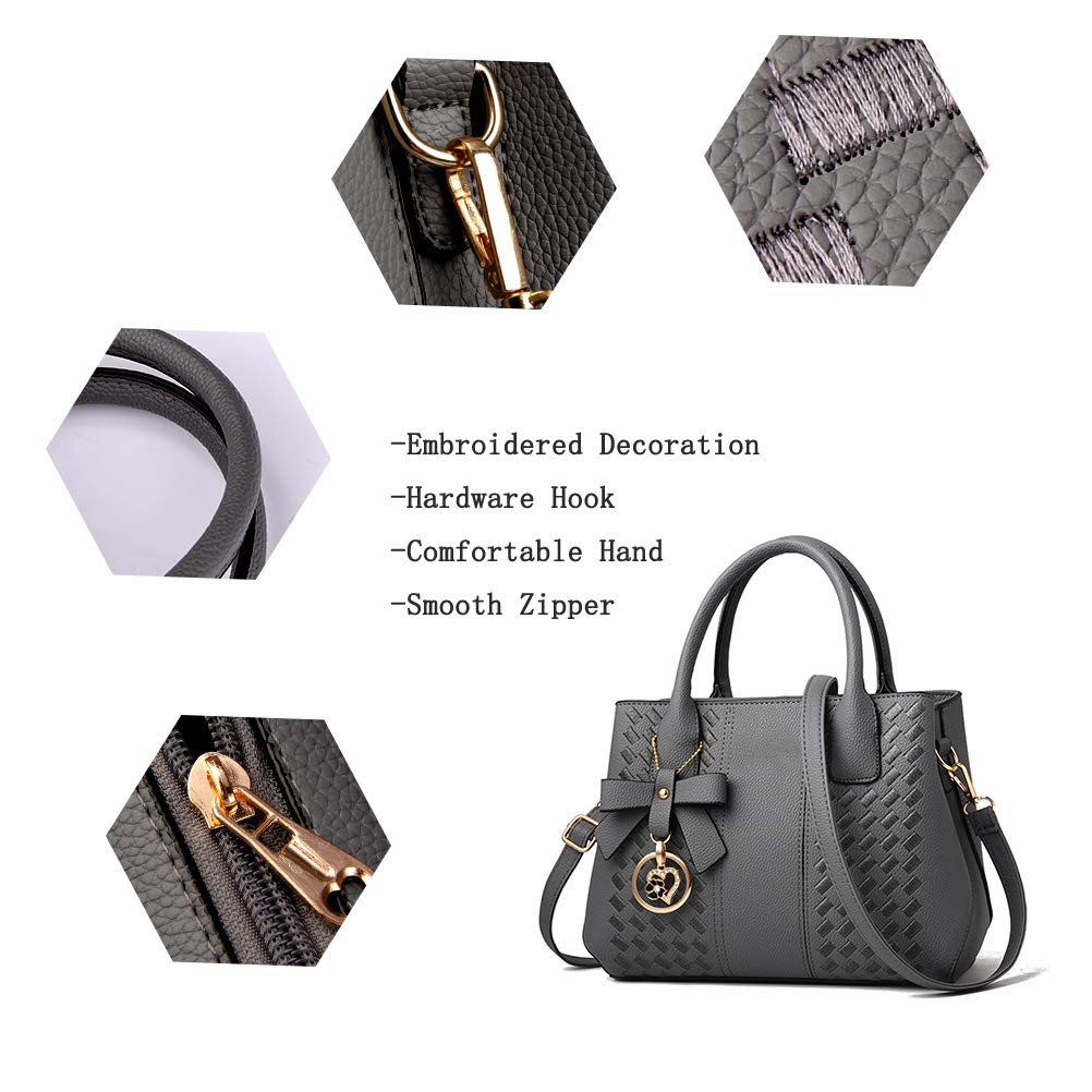 Jeniulet Purses and Handbags for Women Fashion Ladies PU Leather Top Handle Satchel Shoulder Tote Bags Dark Gray 10.2" x 3.9" x 7.9"