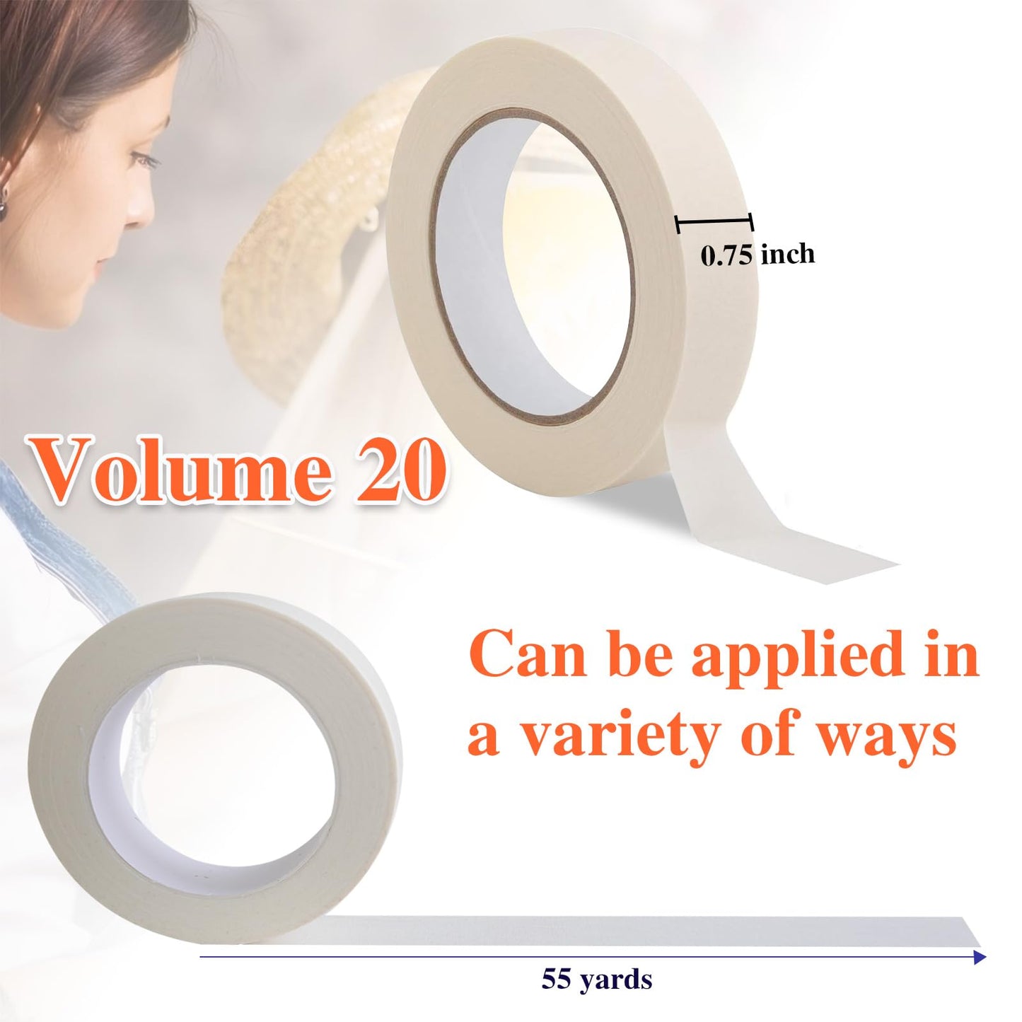 Volkach Masking Tape, 20 Packs White Masking Tape, 0.75 Inch X 55 Yards X 20 Rolls, 1100 Yards in Total. for General Purpose Use, Painting, Crafting, School Stationery, Arts, Home Use etc.