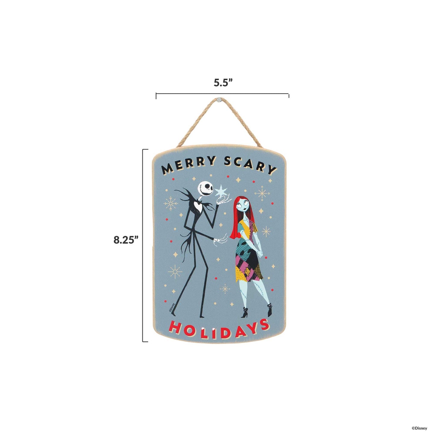 Disney The Nightmare Before Christmas Merry Scary Holidays Hanging Wood Wall Decor - Fun Jack and Sally Sign for Home Decorating