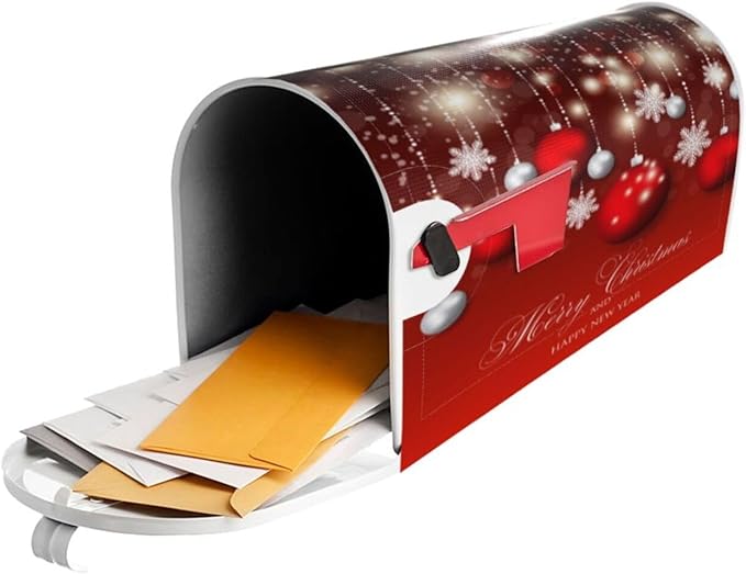 Christmas Mailbox Covers Red Glitter Snowflake Ball Magnetic Letter Post Box Cover Standard Size 21 x 18 Inch Garden Yard Home Decorative