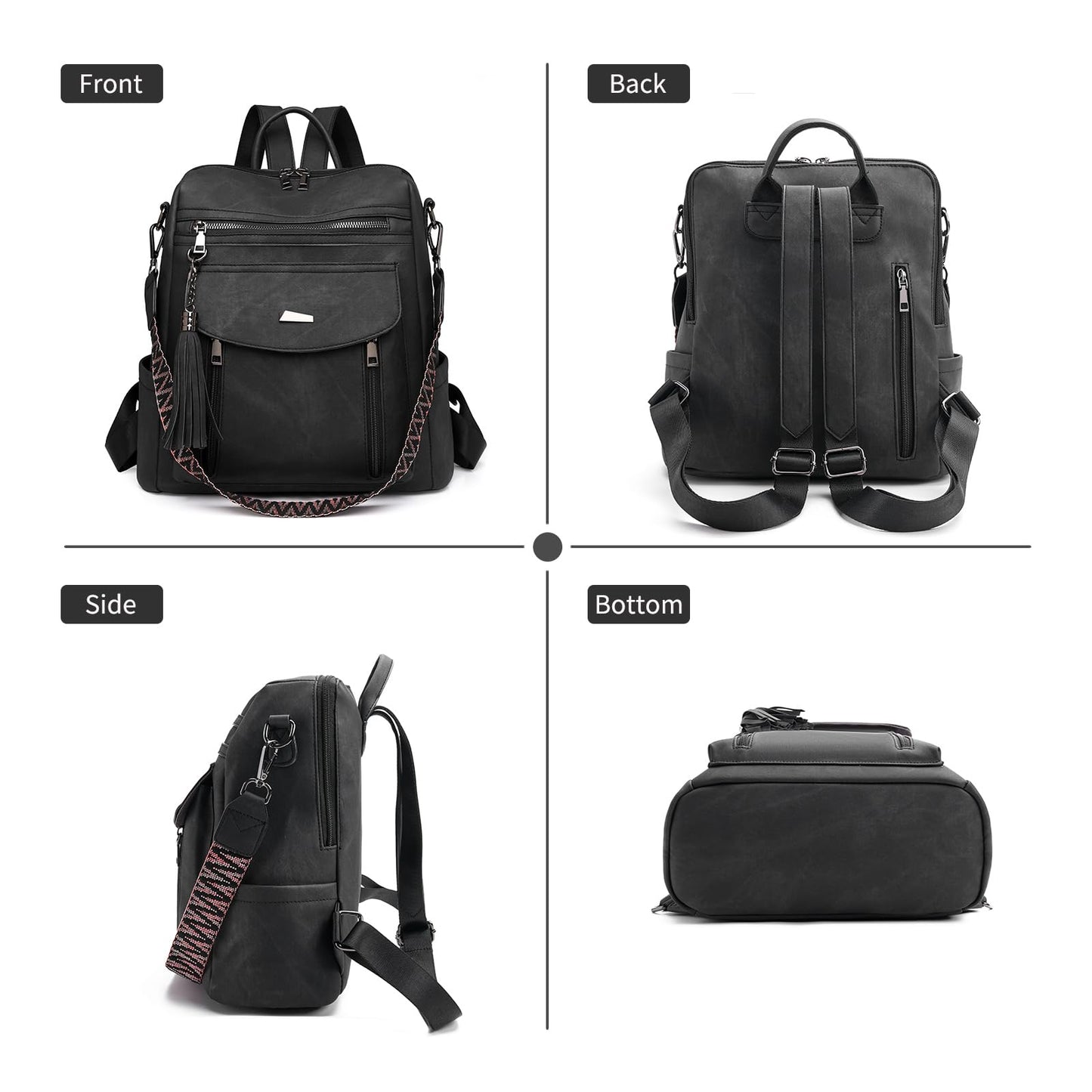 GAEKEAO Backpack Purse for Women Fashion Designer Ladies PU Leather Shoulder Bag Convertible Handbags for Travel Daily Use College Black