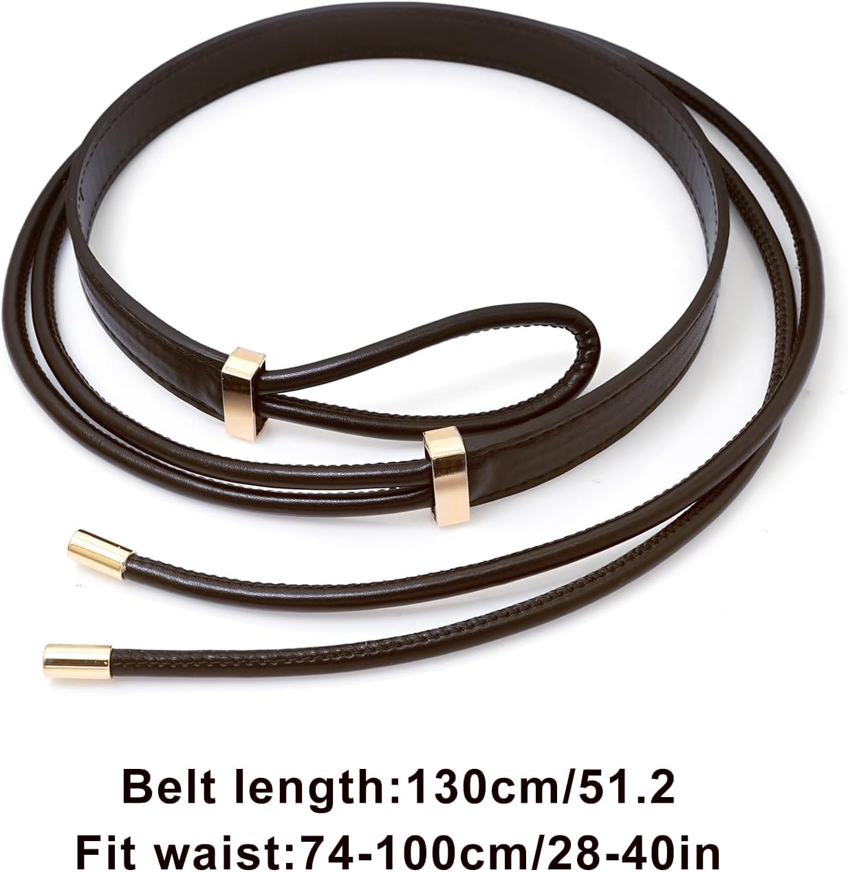 Buywis Skinny Belts for Women PU Leather Knotted Thin Waist Belt for Dresses Coffee Fit Waist 28"-40"