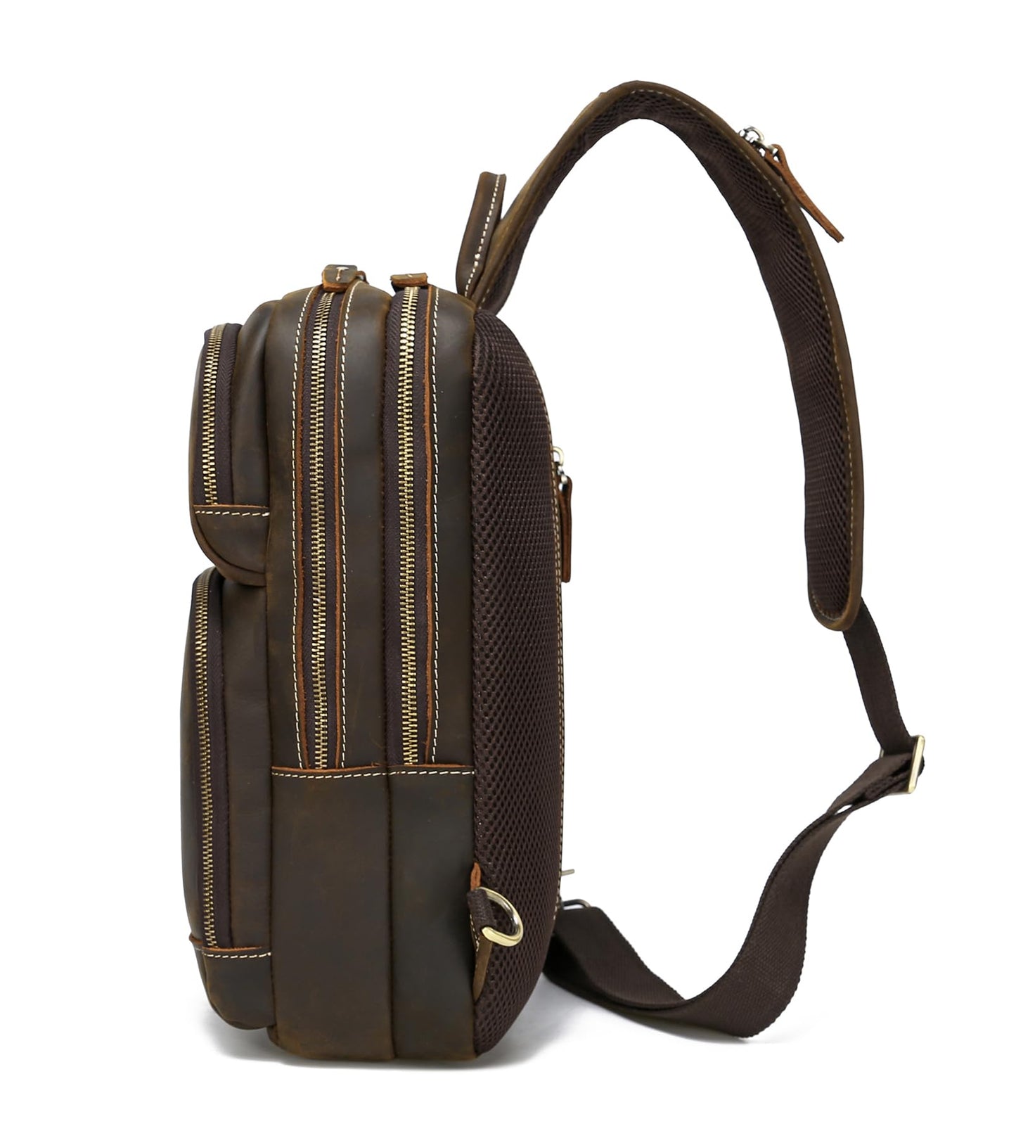 LANNSYNE Full Grain Leather Sling Bag For Men Crossbody Chest Daypack fits 12.9" iPad