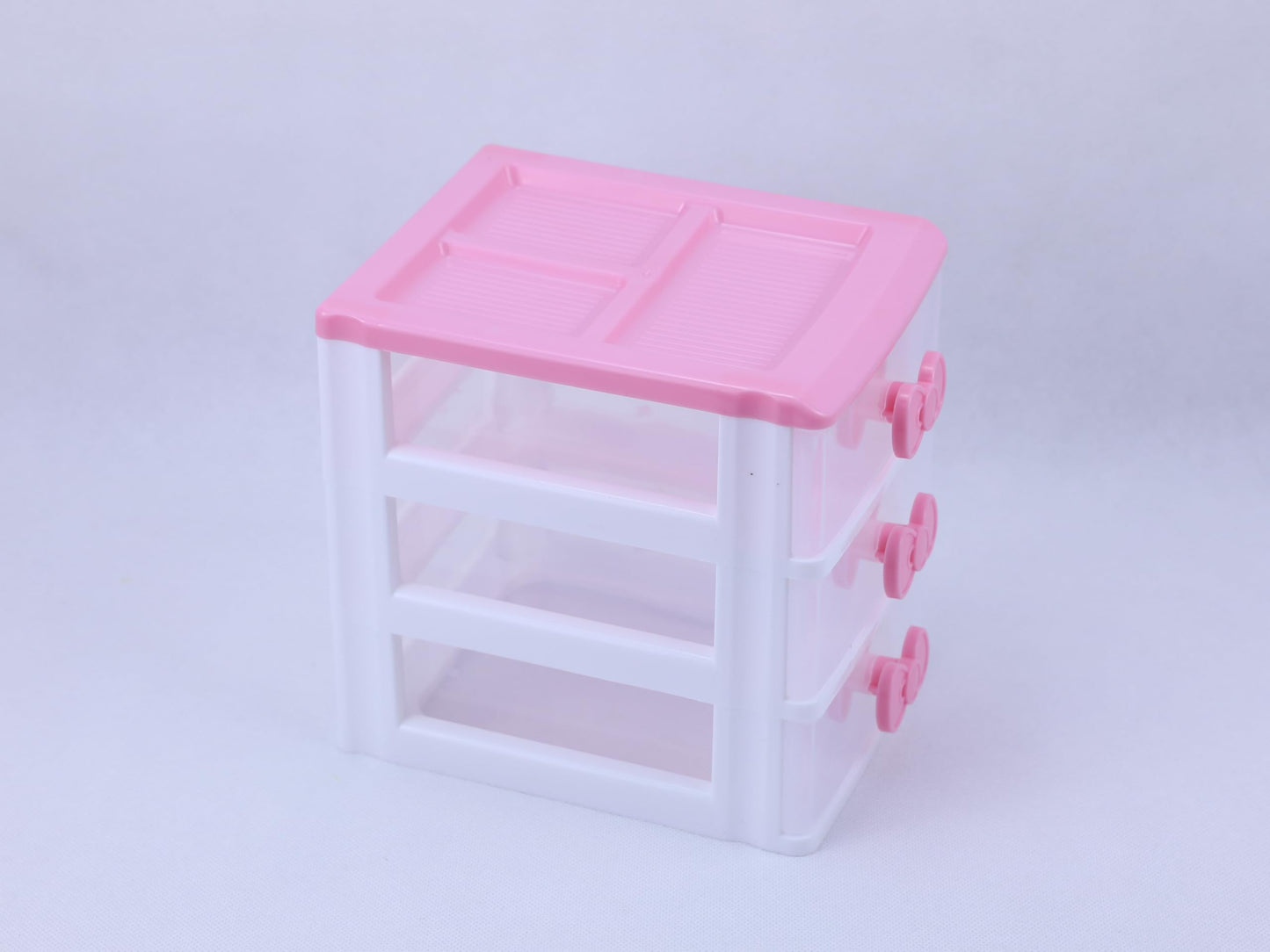 Pink 3-Tier Desk Organizer for Girls – Compact Plastic Storage Box for Makeup, Jewelry, School Supplies & Art Crafts – Cute Desktop Tidy for Bedroom Vanity or Dorm Room (Classical)