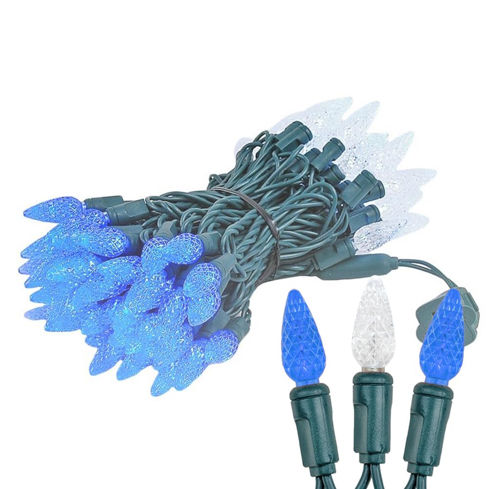 Novelty C6 70 LED Hanukkah & Christmas String Lights, 24FT Permanent comerc. Grade Lights (Blue/Pure White)