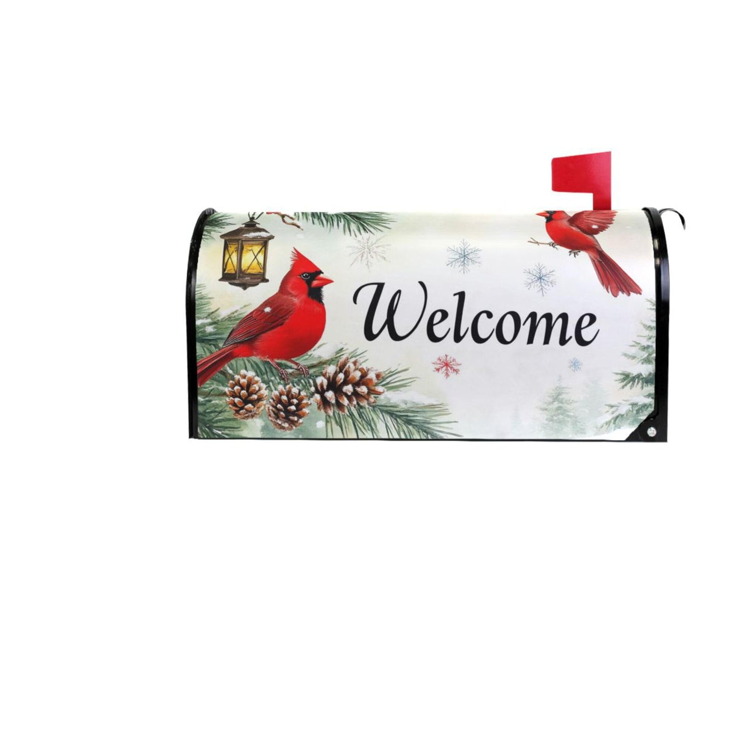 Welcome Winter Cardinal Birds Magnetic Mailbox Covers Christmas Snowflake Poinsettia Mailbox Cover Standard Size Full Magnet Garden Yard Porch Mail Boxes Cover Holiday Decorations 21" L x 18" W