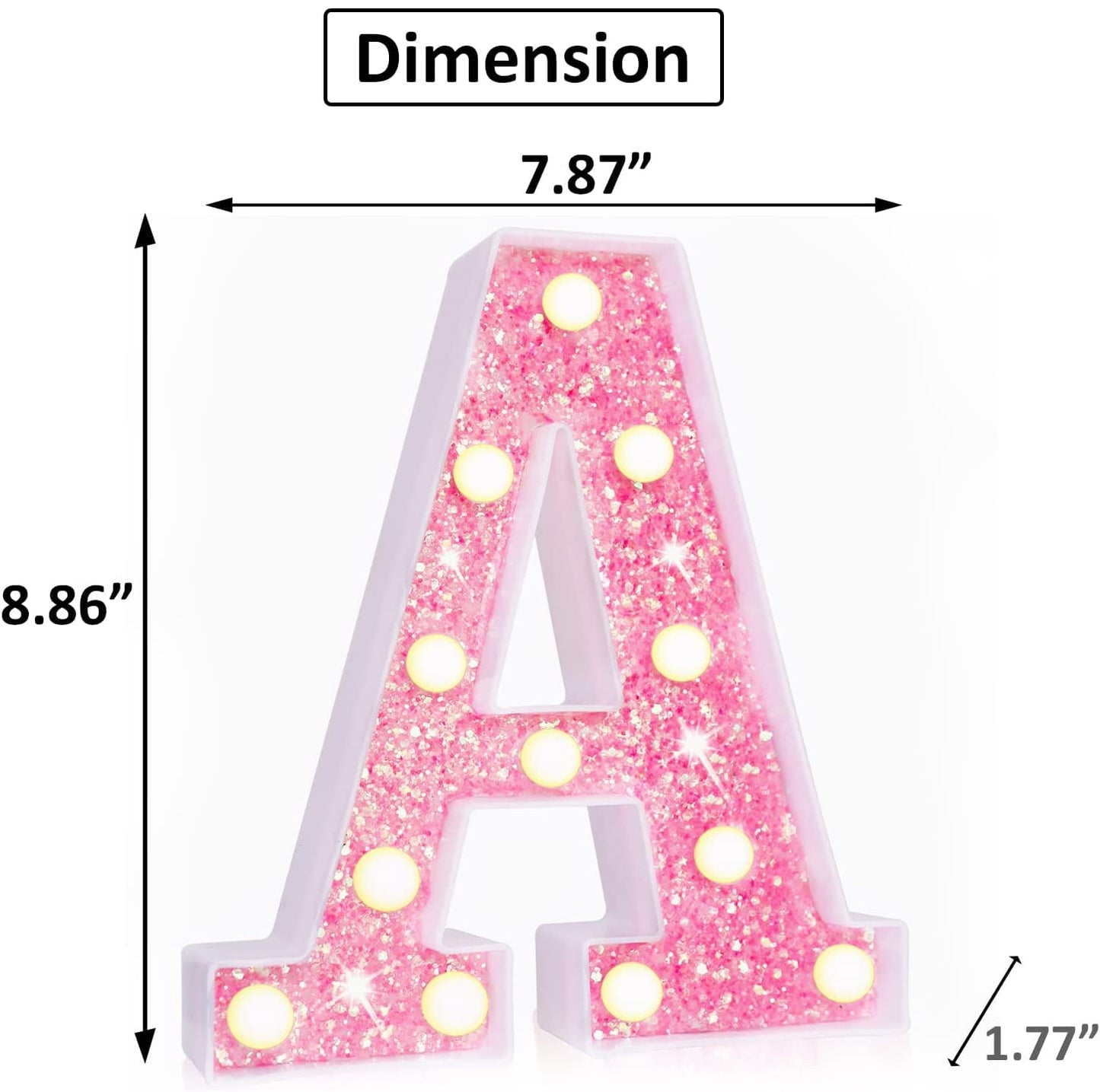Light Up Letters, Glitter Alphabet Letter Sign Pink LED Marquee Letter Lights Battery Powered for Night Light Girls Bedroom Birthday Party Wedding Home Christmas Decorations Gift for Her-Pink A