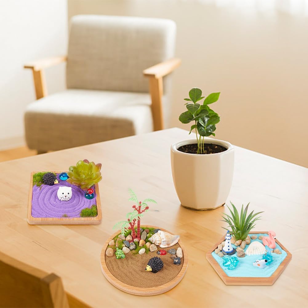 WEBEEDY Japanese Miniature Zen Garden Kit Miniature Ocean Beach Sandbox Decorations Mini Zen Garden Accessories for Christmas Home Office Desktop Decor Gift,Diameter 4/4.2/4.4"(10/10.5/11cm)