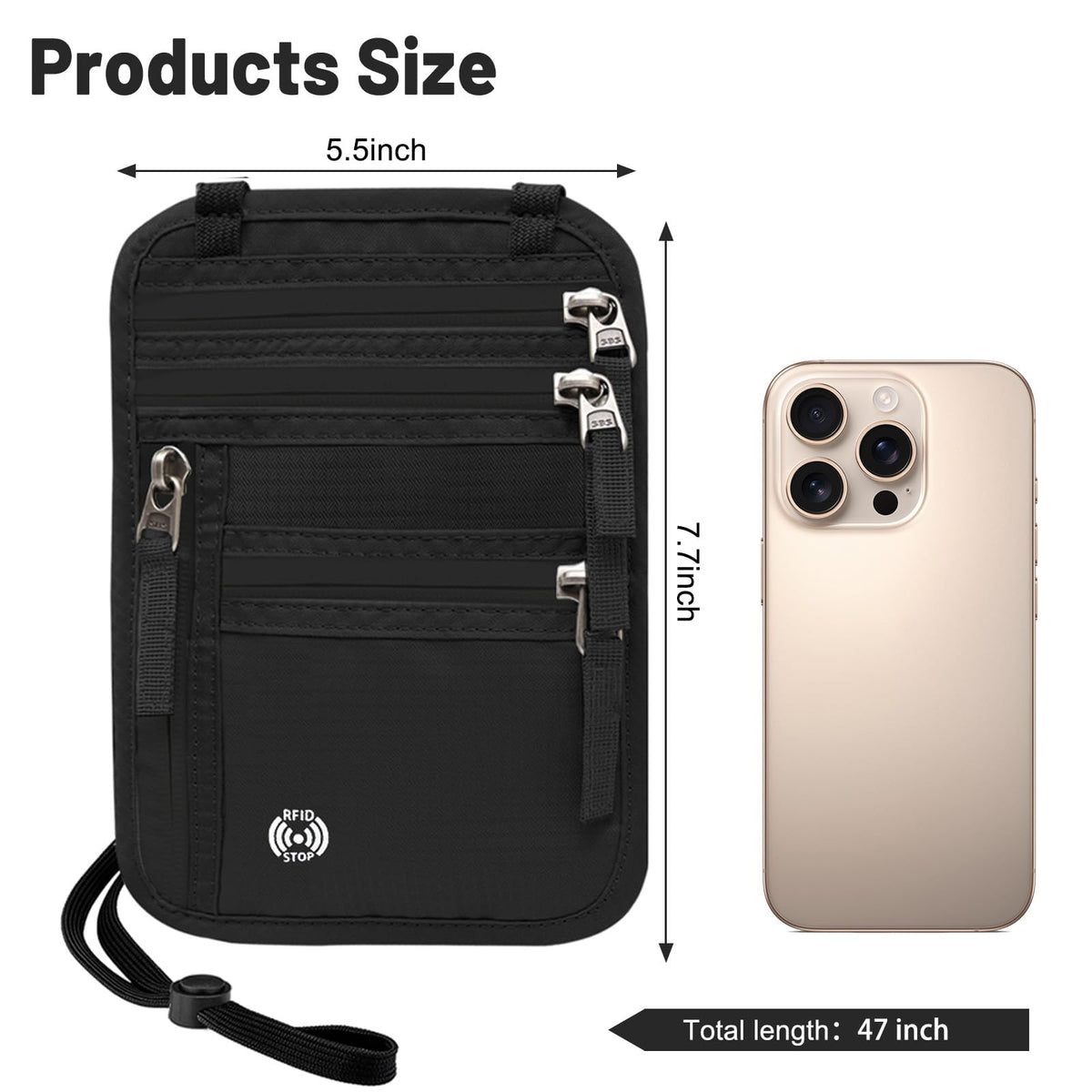 Sizobi Neck Wallet for Traveling Women Men, RFID Blocking Nylon Passport Holder Travel Pouch, Family Travel Document Organizer Passport Wallets,International Travel Must Haves Travel Accessories