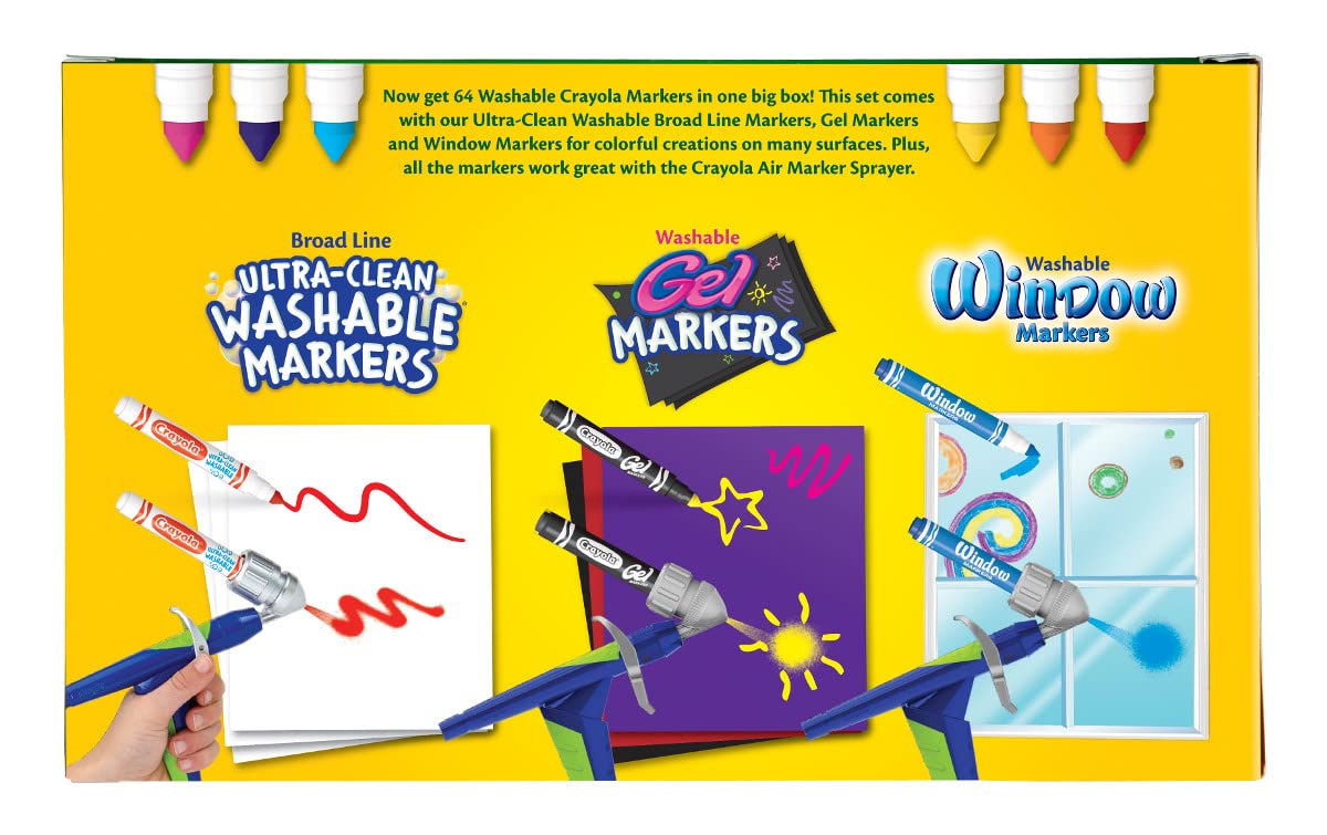 Crayola Washable Broad Line Marker Variety Set (64ct), Teacher School Supplies for Toddlers & Kids, Ultra-Clean, Window, & Gel FX Markers for Kids, 3+