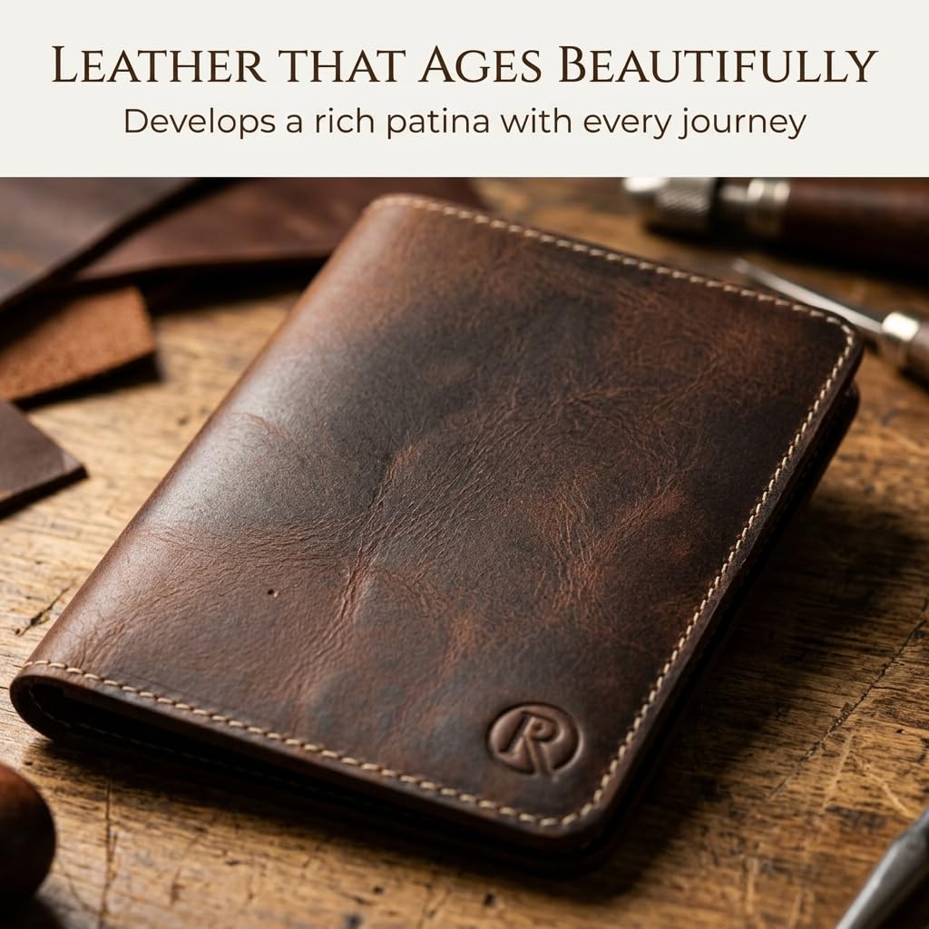 Rustique Leather Passport Holder Collection - Handmade Travel Wallet & Organizer - Full Grain Crazy Horse Leather Covers for Men & Women (Multiple Styles) (Document Organizer - Tobacco & Honey)