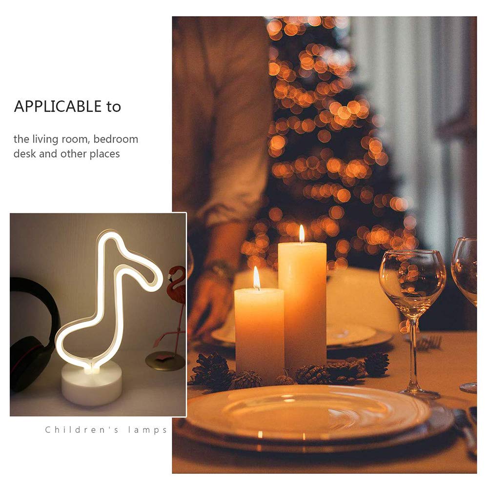 ENUOLI Music Notes Neon Lights with Base Warm White Decor Neon Sign Led Music Notes Night Light Wall Table Decor Battery Operated Creative Lighting Lamp Home Decoration Party Best Gift for Kids