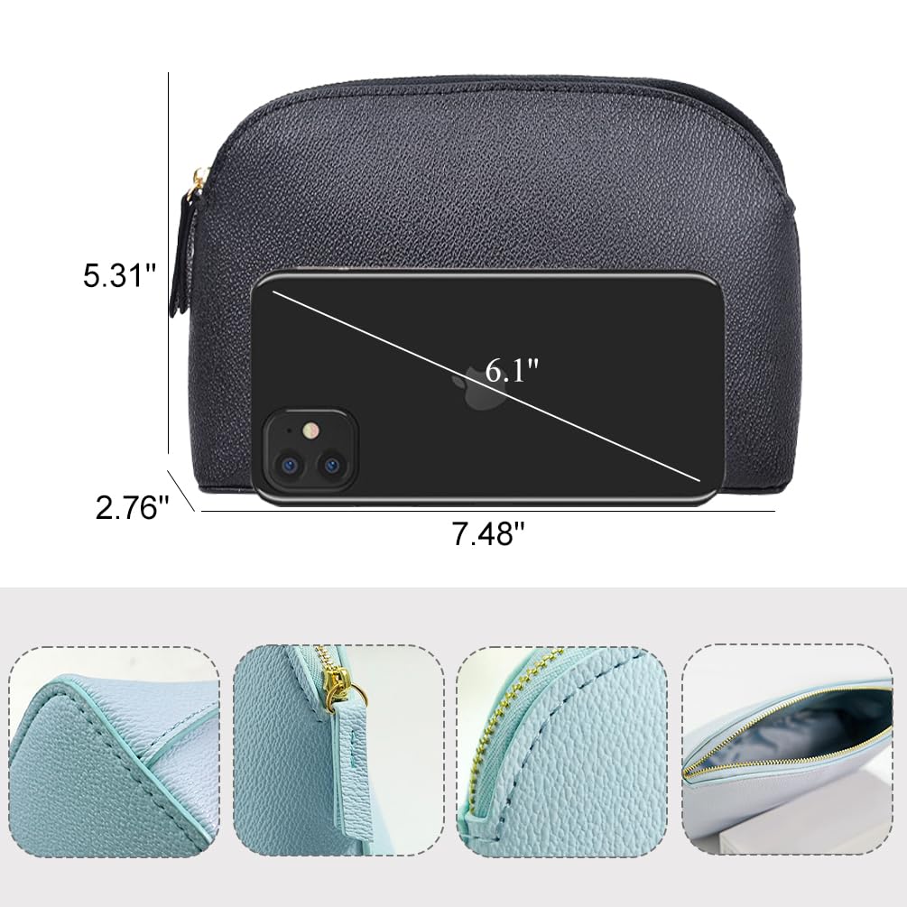kamumanni Makeup Pouch for Purse, Waterproof Cosmetic Organizer Bag Pu Leather Travel Pouch (Black)