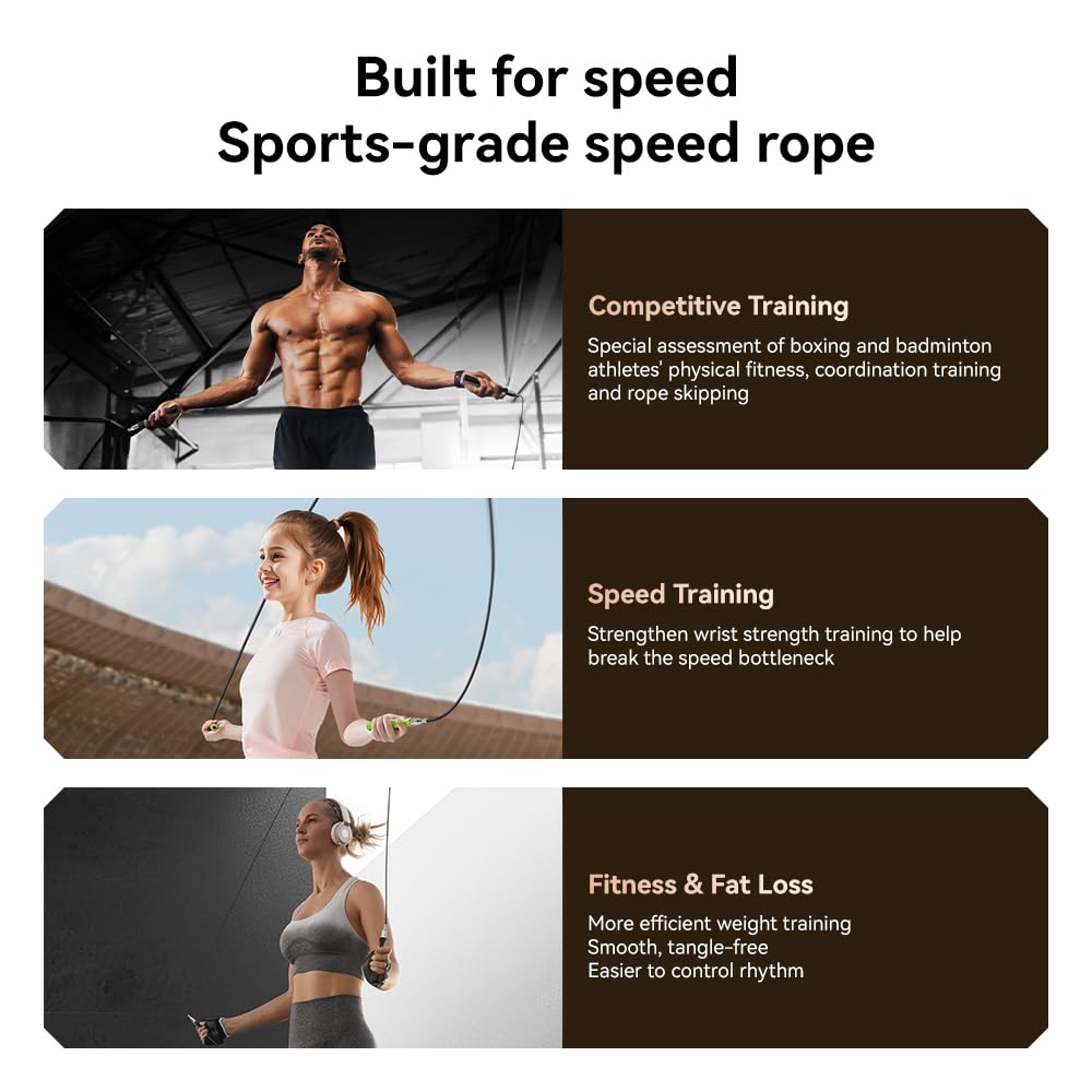 JOINROPE Weighted Jump Rope,Dual Bearing Smooth Rotation Speed Jump Rope, One-Button Push Adjustable Length for Men Women, Workout with Metal Handles for Fitness, Home Exercise & Slim Body (Green)