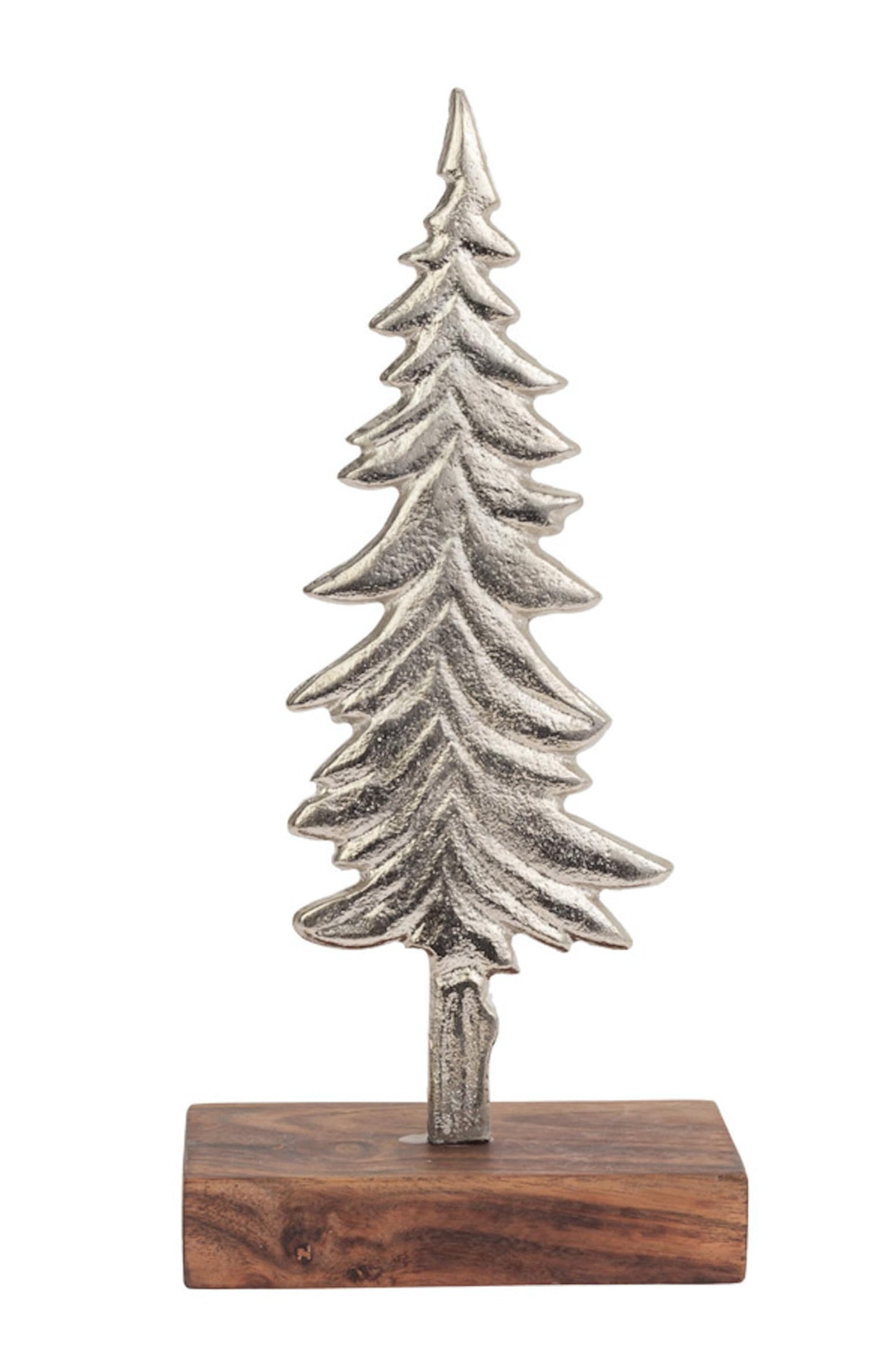 Boston International Christmas Tree for Tabletop Mantel Shelf Winter Holiday Decorations for Home, Small, Silver Spruce Tree on Wood Base