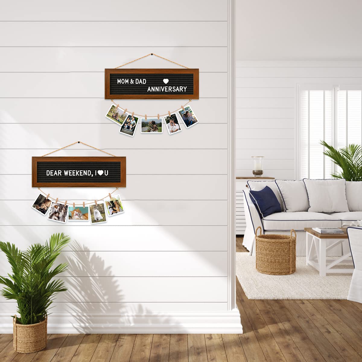 CJIAWYS Picture Frames Collage Photo Hanging Display, Felt Letter Board with 340 Letters and 15 Clips, Picture Board Rustic Frames for Wall Dorm Room Decor Christmas Holiday Birthday Party Present