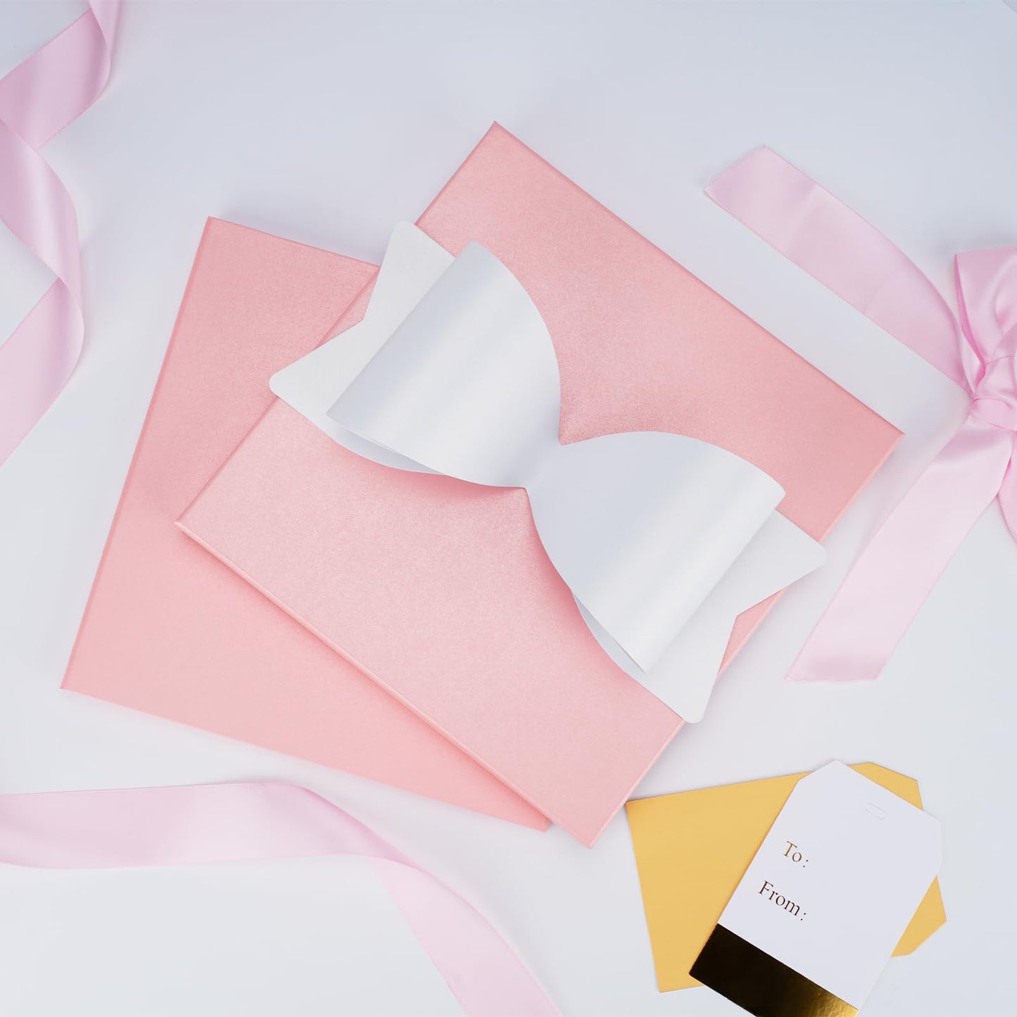 LaRibbons Large Gift Boxes with Lids, 10x10x10 Inches Pink Square Foldable Gift Boxes for Valentine's Day, Birthday, Wedding, Baby Shower, Party, All Occasion