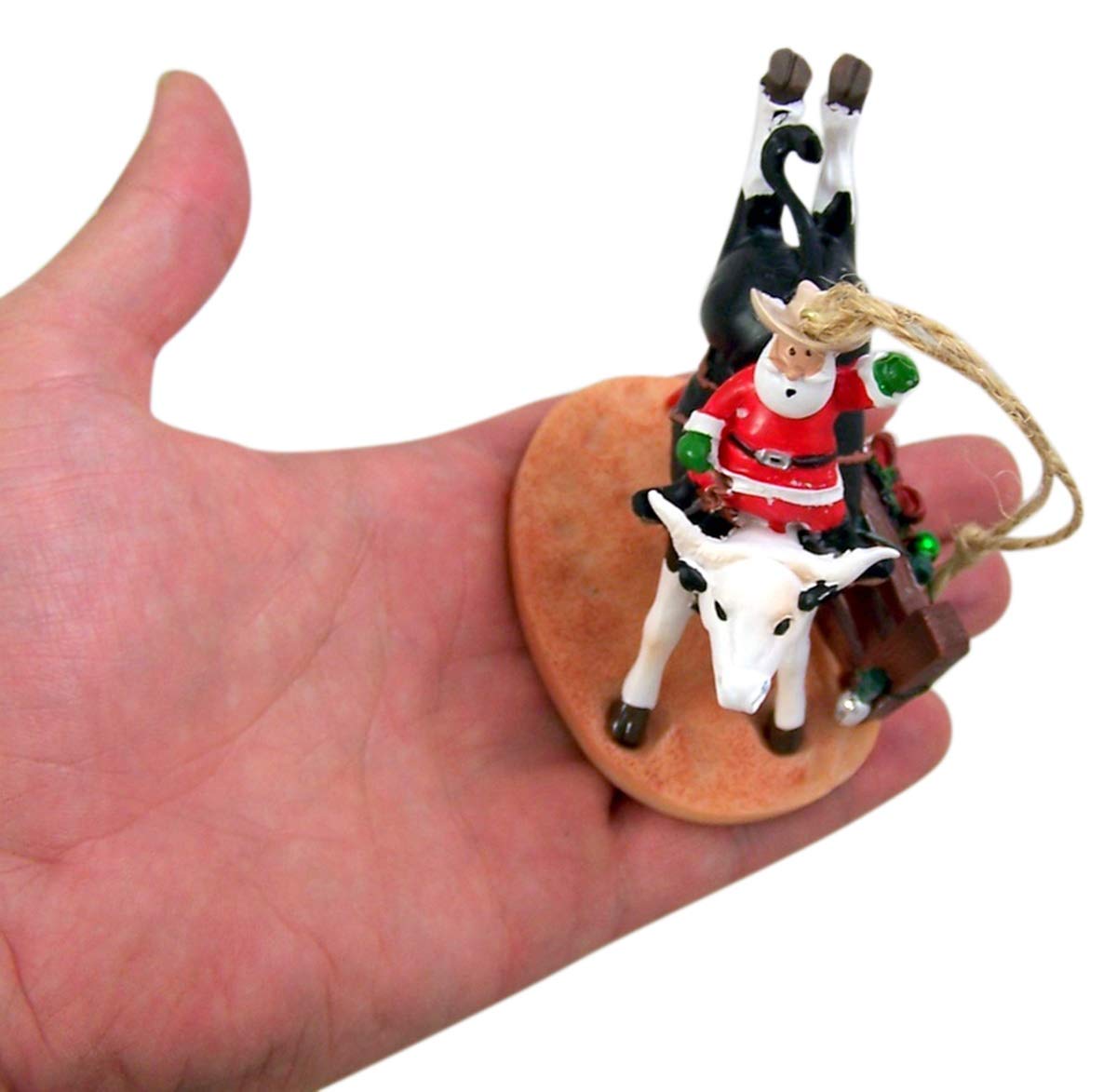 Cast Resin Bull Riding Santa Claus Hanging Christmas Tree Ornament, 3 1/4 Inch