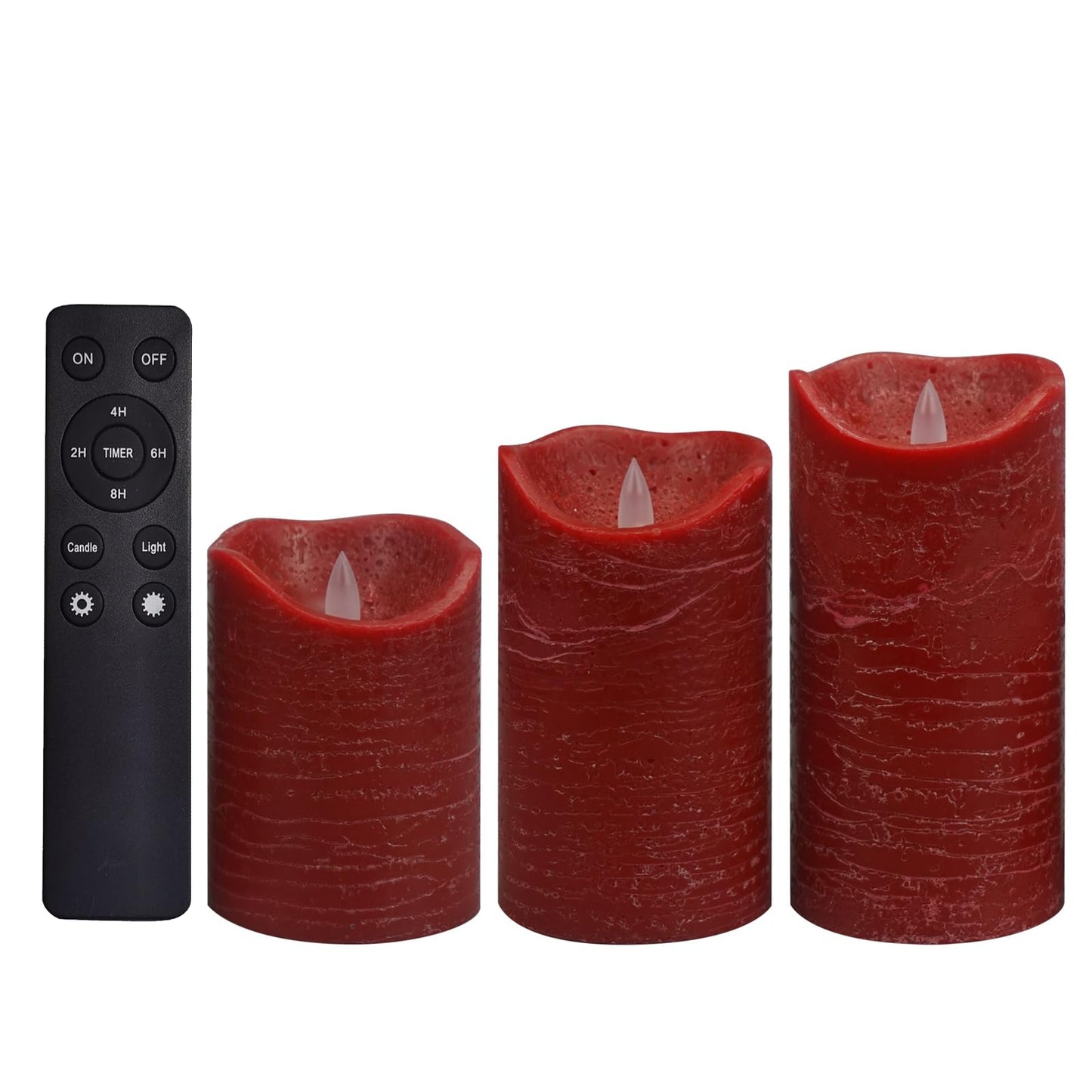 Magiq Set of 3 Red Battery Operated Flameless Candles with Remote Timer Realistic Flickering Real Wax LED Pillars for Weddings Parties Table Centerpieces Christmas Decorations Home Decor