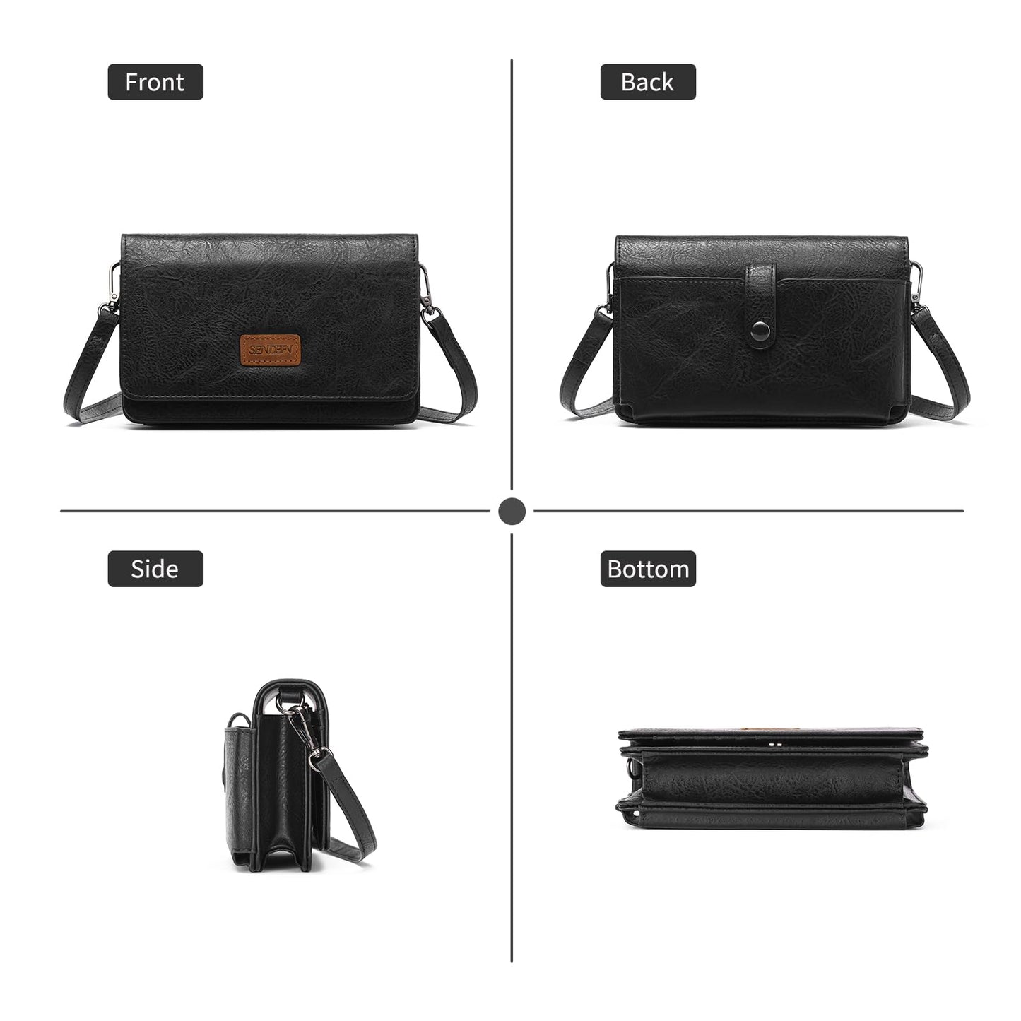 SENDEFN Small Crossbody Bags for Women Leather Cell Phone Purse Wallet shoulder handbag with ID window and Card Slots
