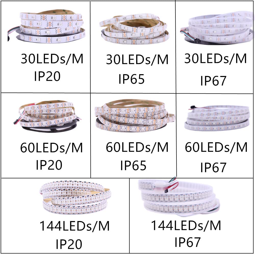 WS2812B LED Strip Individual Addressable Light SMD 30Pixels/m 5050 RGB Pixel Strip DC5V (16.4FT 150LEDS Waterproof IP65, White PCB)