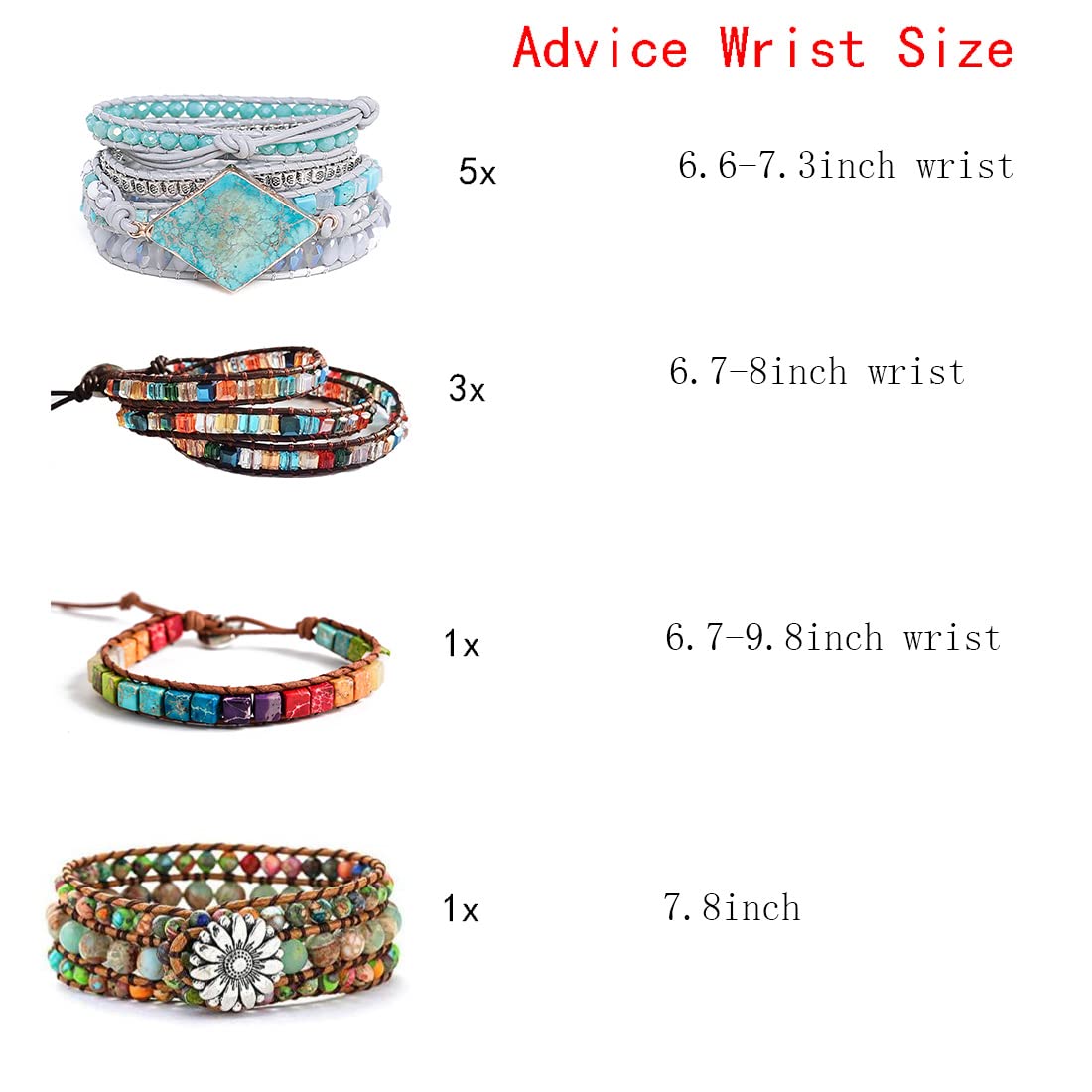 YGLINE Boho Handmade Wrap Leather Tube Crystal Stone Bracelet for Women (Turquoise-3 wrap)