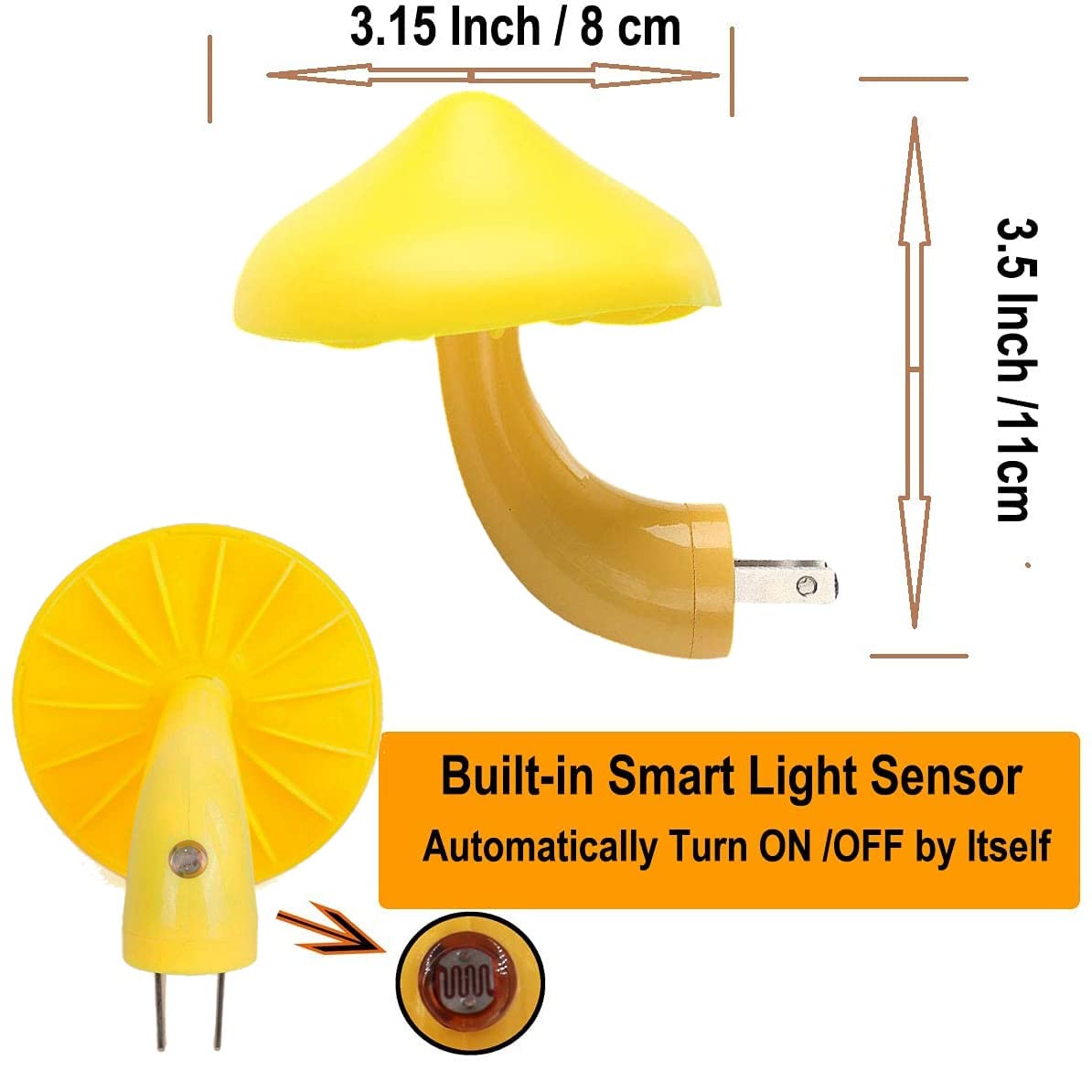 AUSAYE 4 Pack Plug in Night Light, Mushroom Light LED Nightlights for Kids, Adults, Bedroom, Bathroom,Hallway, Stairs, Kitchen Warm Yellow