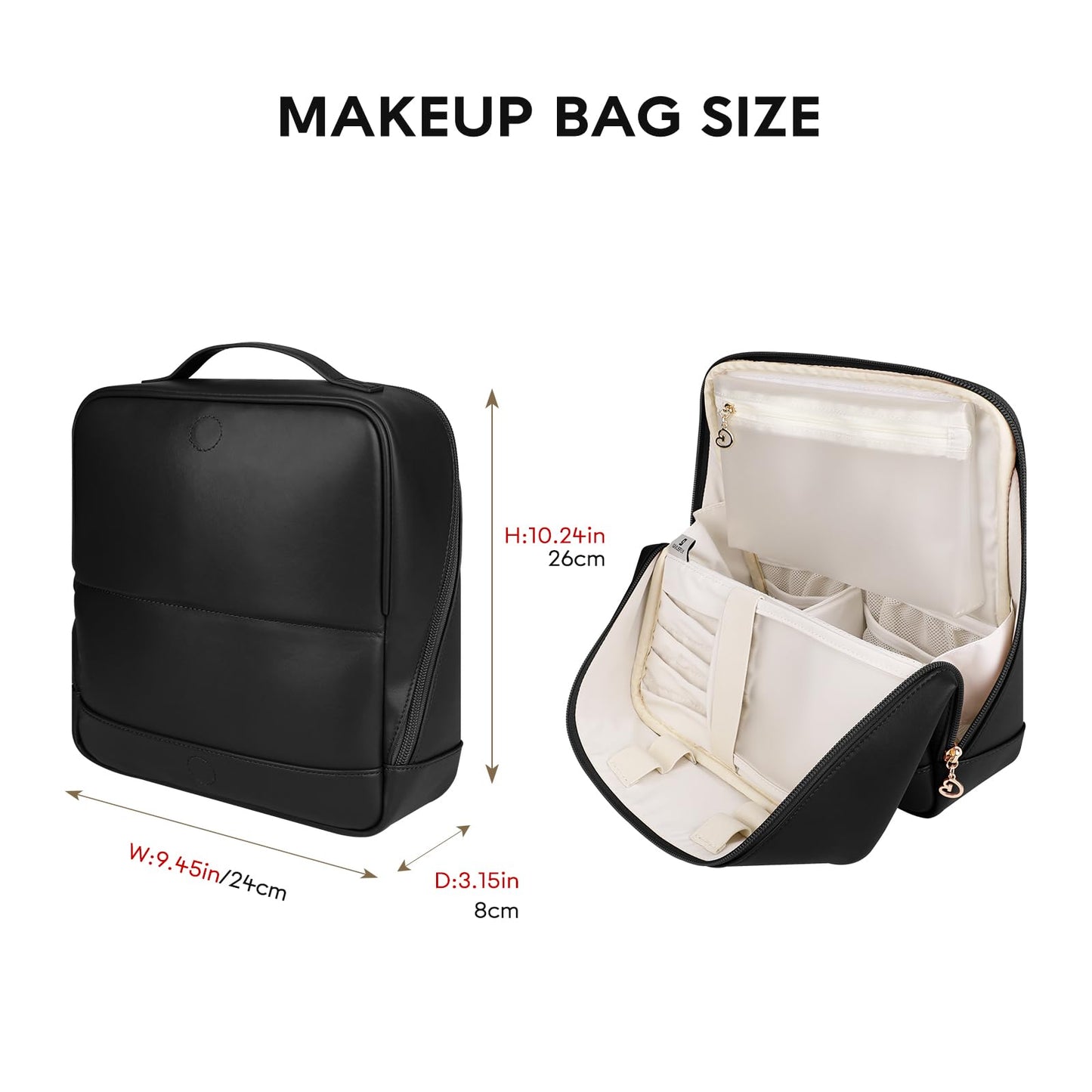 GIVLEFLY Travel Makeup Bag for Women, Large Capacity Cosmetic Bag Organizer with Handle, Waterproof Makeup Case with Brush Compartment and Divider for Toiletries & Skincare