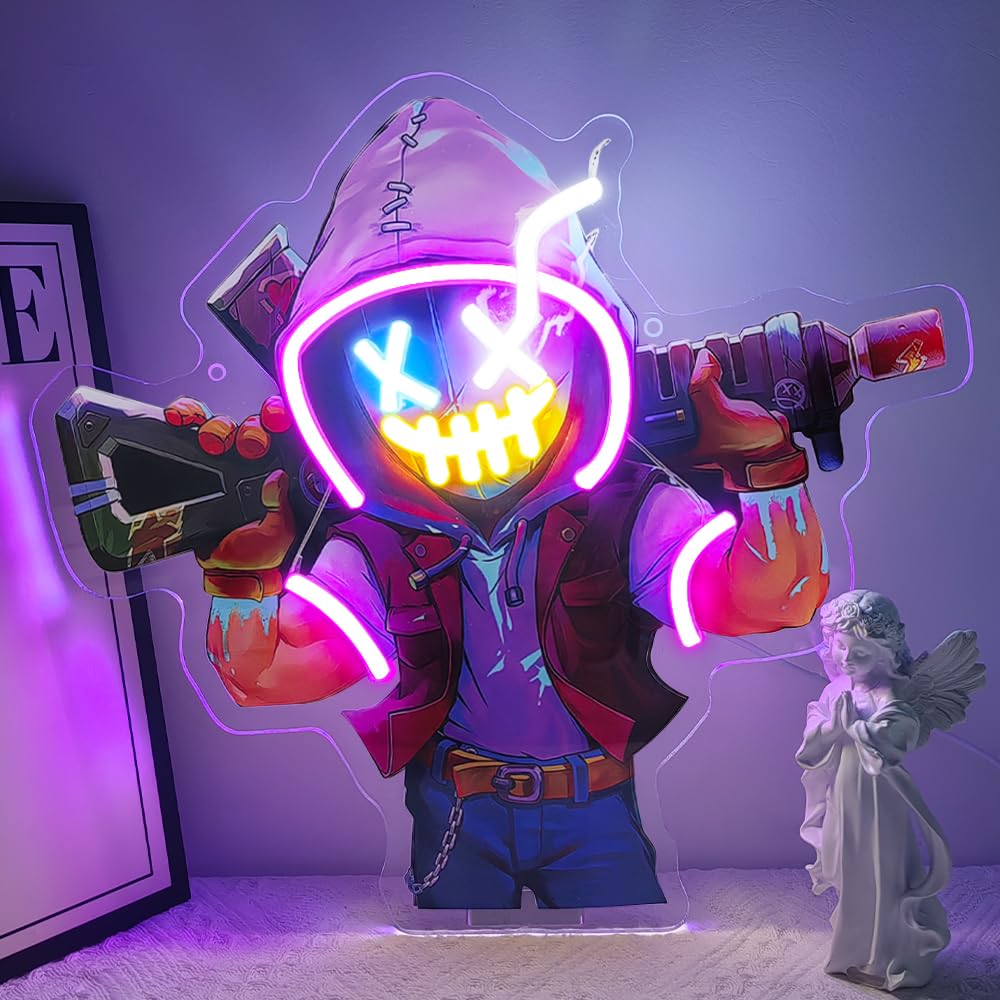 Anime Neon Sign, Game Led Neon Light Signs for Wall Decor Joker Clown Light up Signs Lamp for Bedroom Man Cave Party Gaming Room Decor Birthday Christmas Gifts for Gamer Men USB Powered(14.3"*13.4")