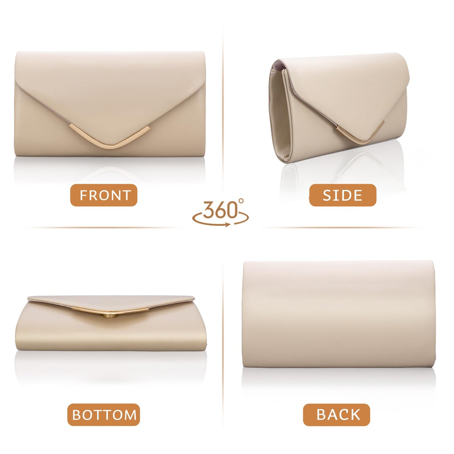 Larcenciel Apricot Clutch Purse for Women, Trendy Vegan Leather Envelope Evening Bags & Chain, Cute Cream Party Bag Formal Bride Dress Purse Ladies Crossbody Shoulder Handbag for Wedding Cocktail Prom