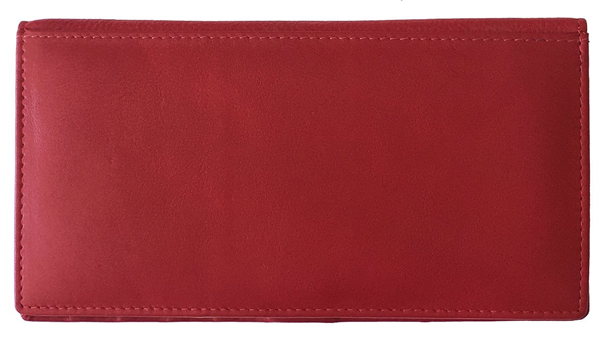 123 Cheap Checks Red RFID Leather Checkbook Cover With Credit Card Slots and Pen Holder
