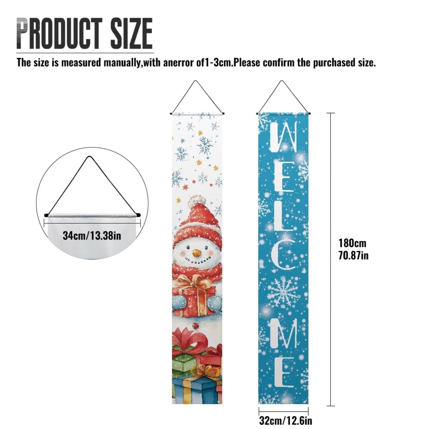 Binienty Welcome Hanging Banner Merry Christmas Porch Banner Sign for Front Door Garden Snowman Xmas Porch Banner Flag Party Supplies