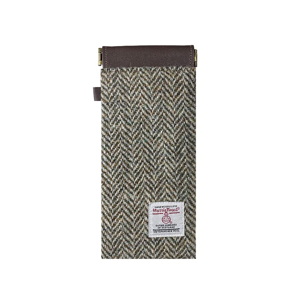 TAILORMAP Harris Tweed Squeeze Leather Sunglasses Pouch Spring Storage Glasses Pouch Holder (No.224 Herringbone)