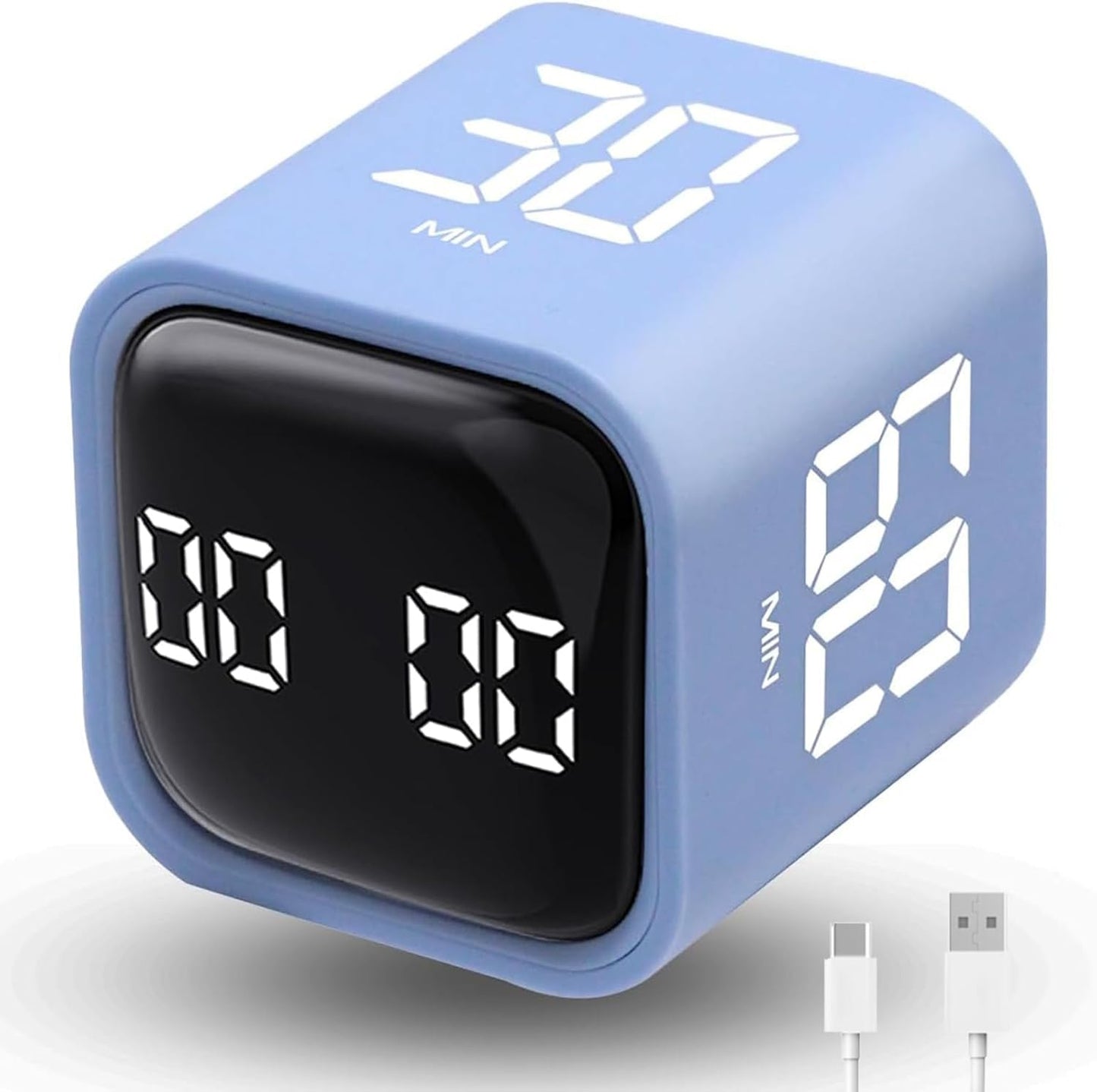 Productivity Timer Flip Gravity Sensor Cube Timer Countdown & Countup,Mute & Vibrate & Sound,5/10/30/60min & Custom Timing, Perfect for ADHD,Work,Learning,Kitchen Cooking (1Blue)