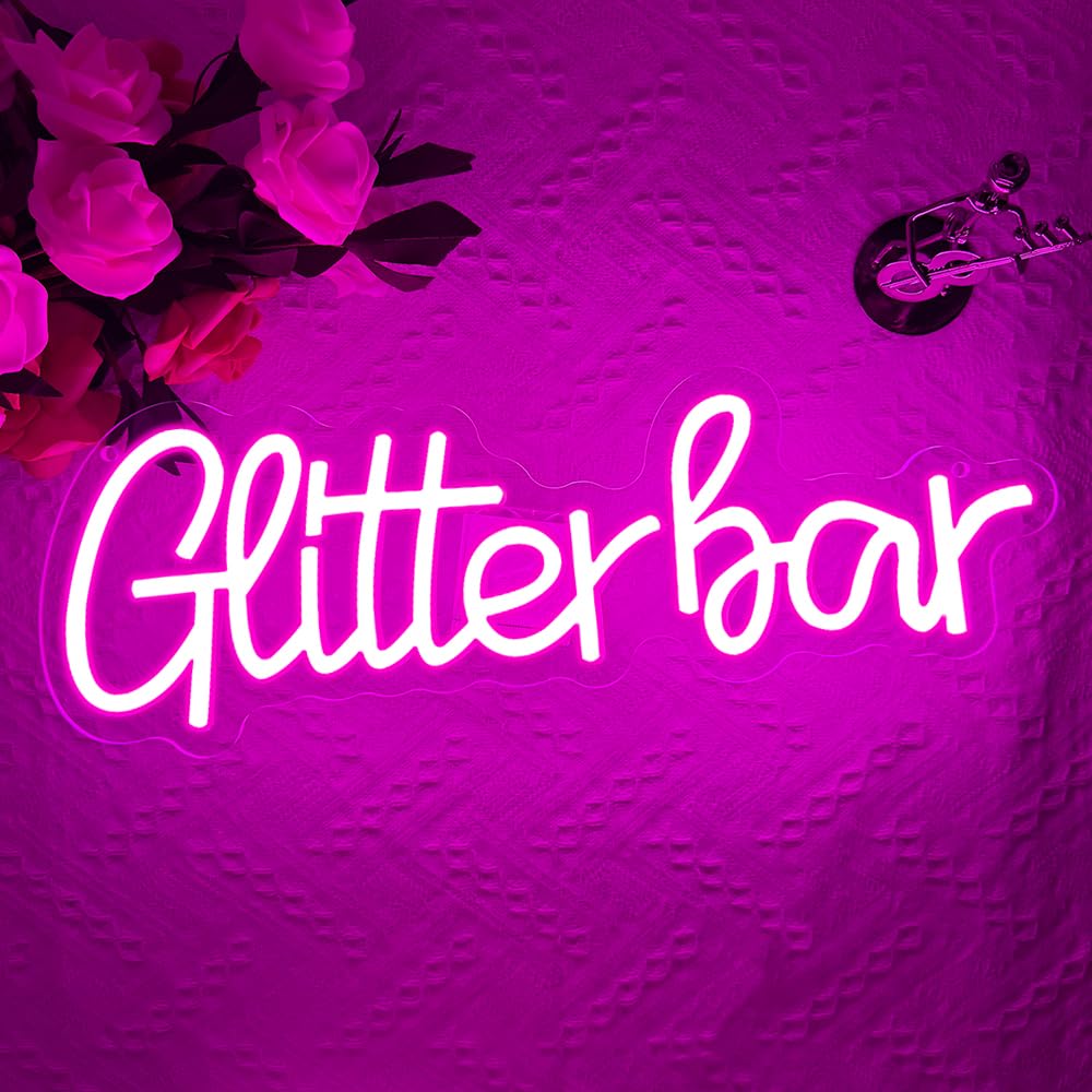 Glitter Bar Neon Sign,Bar Signs for Home Bar Decor,Led Bar Sign for Wedding,Birthday Party,Music Festival,Bachelor Party,Halloween, Christmas Decoration,Best Gift for Boys and Girls