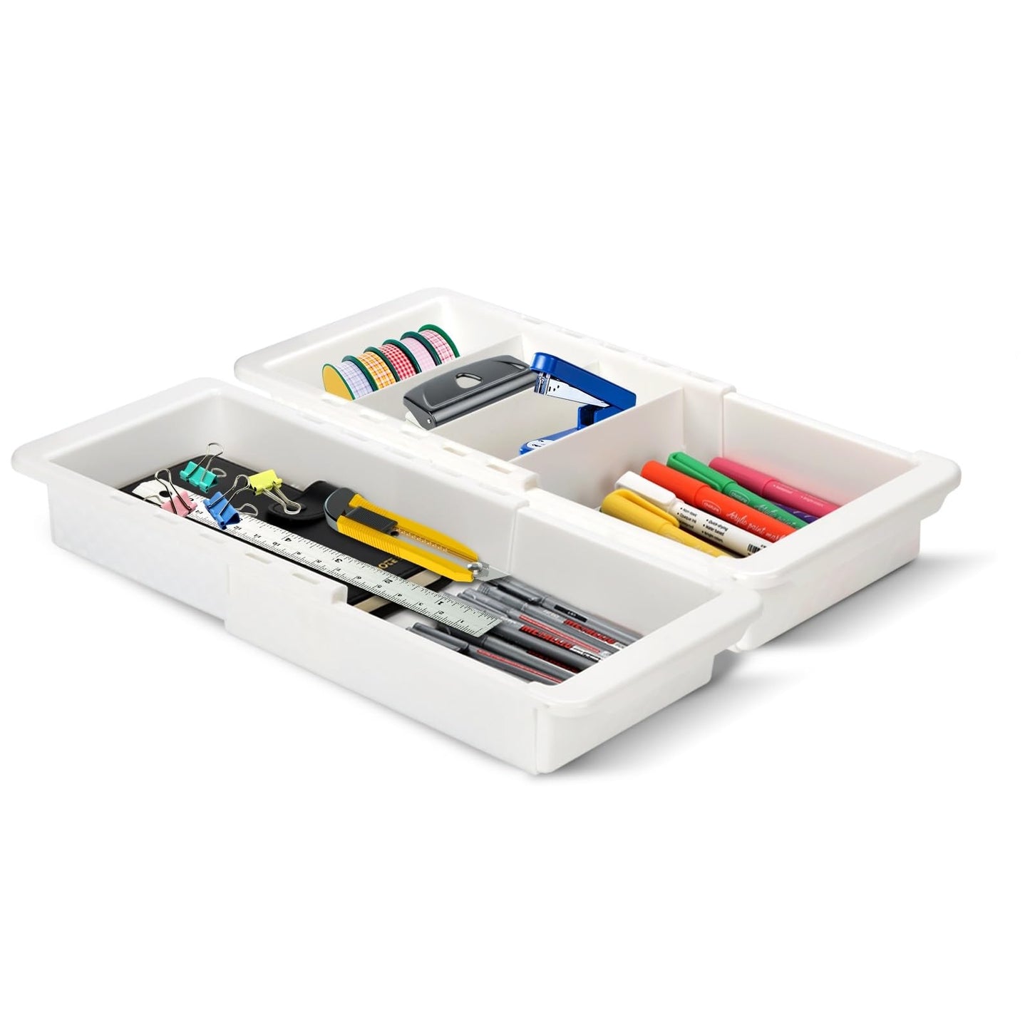YOOUSOO Expandable Drawer Organizer, 2 PCS Adjustable Drawer Organizer Trays, Drawer Dividers Organizers and Storage For Office Supplies, Pens, Makeup,Utensils, Tools, Flatware and Junks, White